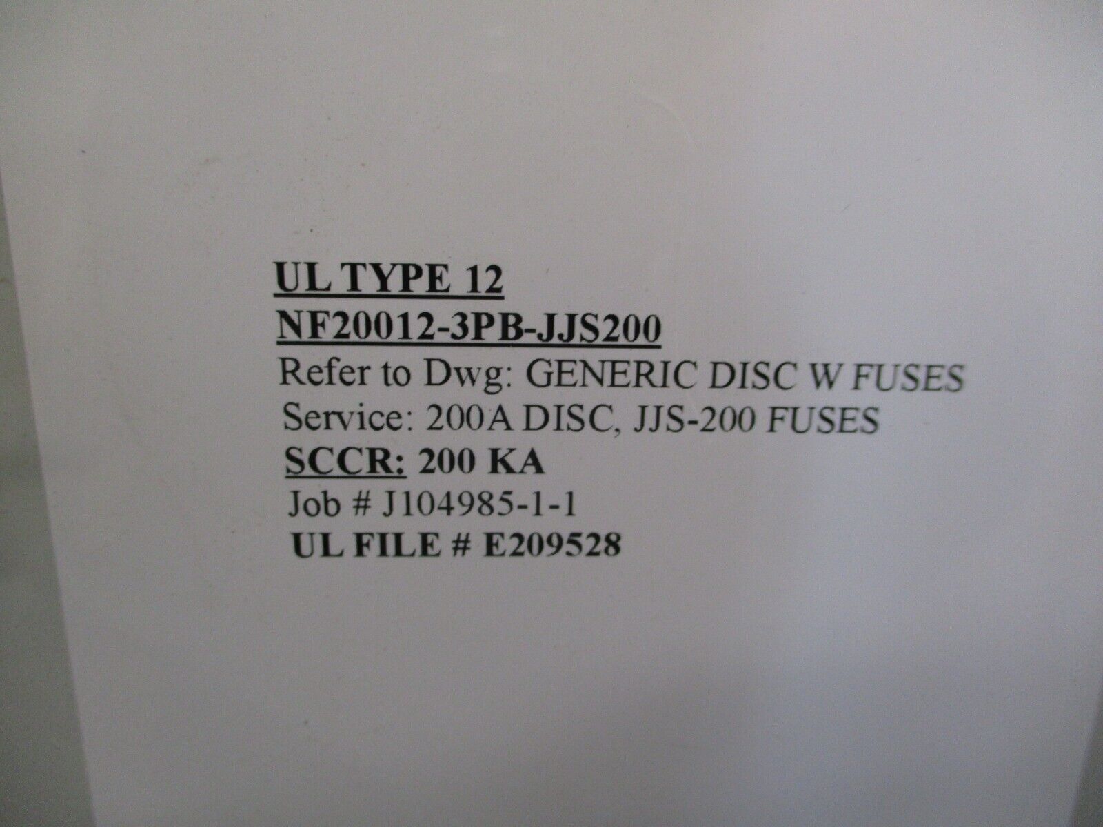 ABB Enclosed Disconnect w/ Fuses NF20012-3PB-JJS200 200A 3P JJS-200 Fuses Used