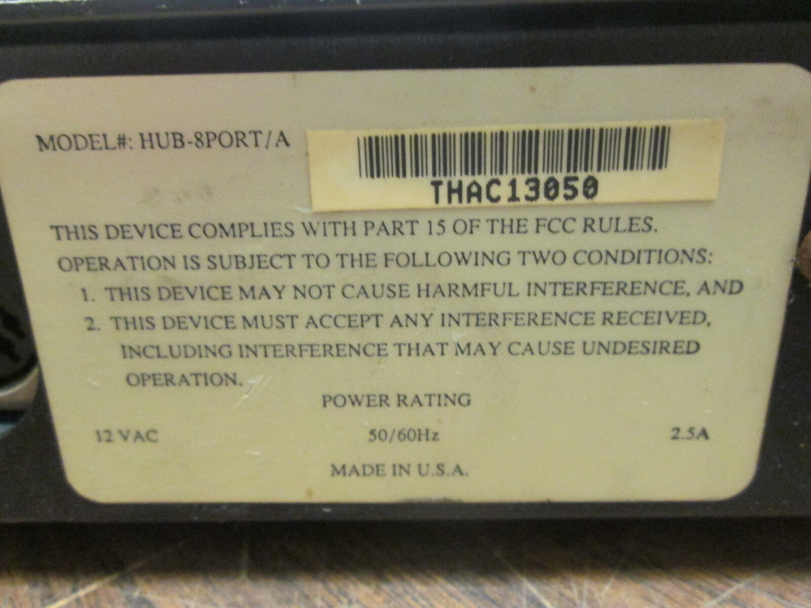 Tiara Hub HUB-8PORT/A 8-Port 12VAC 2.5A 50/60Hz Used