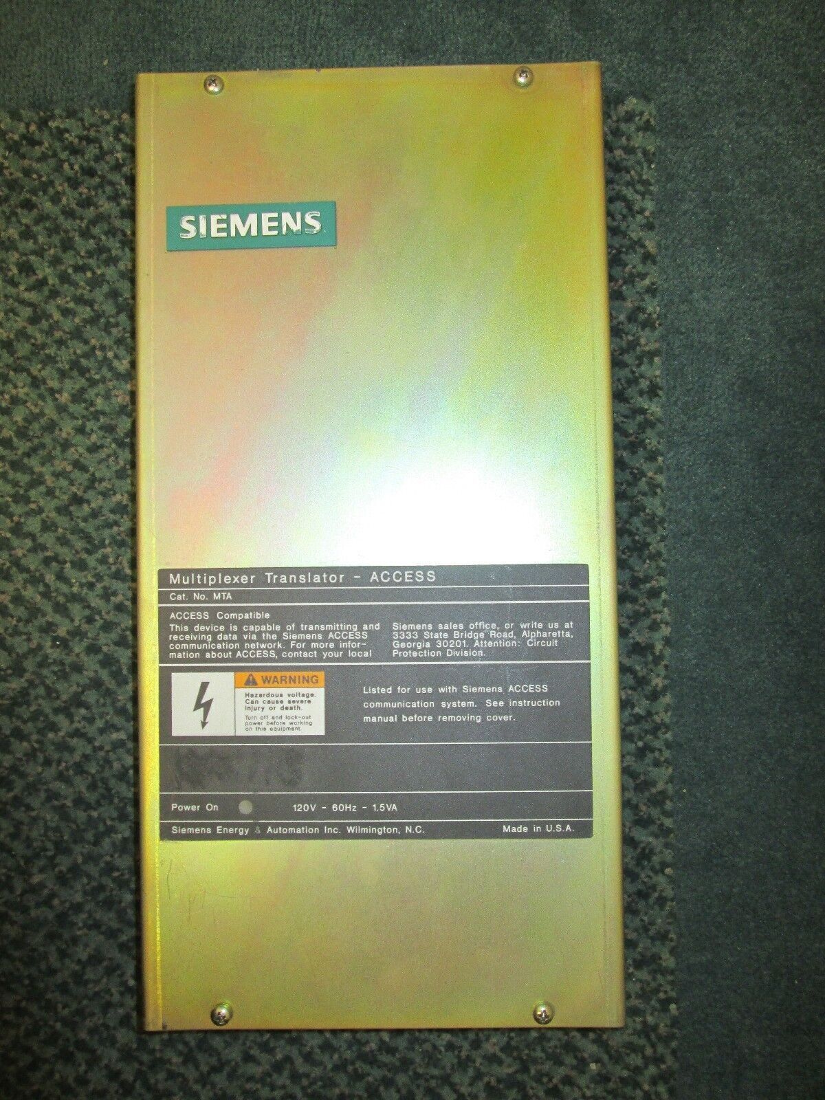 Siemens Multiplexer Translator MTA w/ manual 120V 60Hz 1.5VA Used