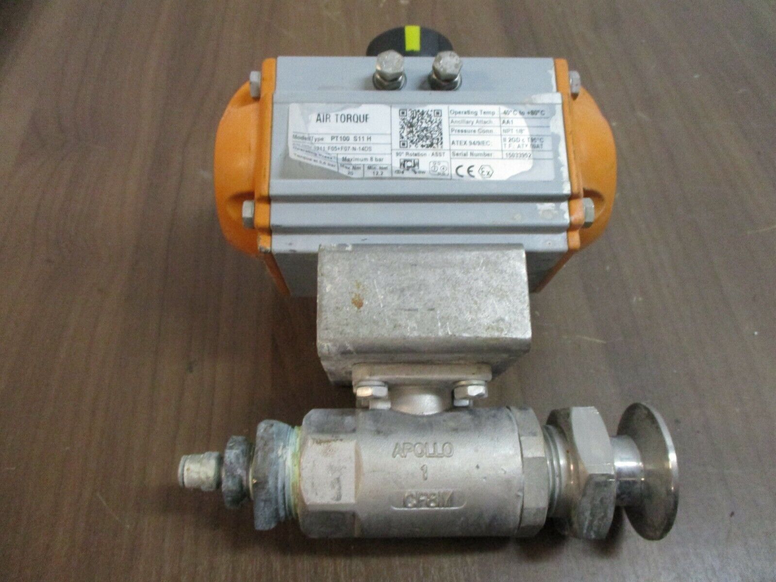 Air Torque Pneumatic Actuator PT100 S11 H 8 bar 90° Rotation Used