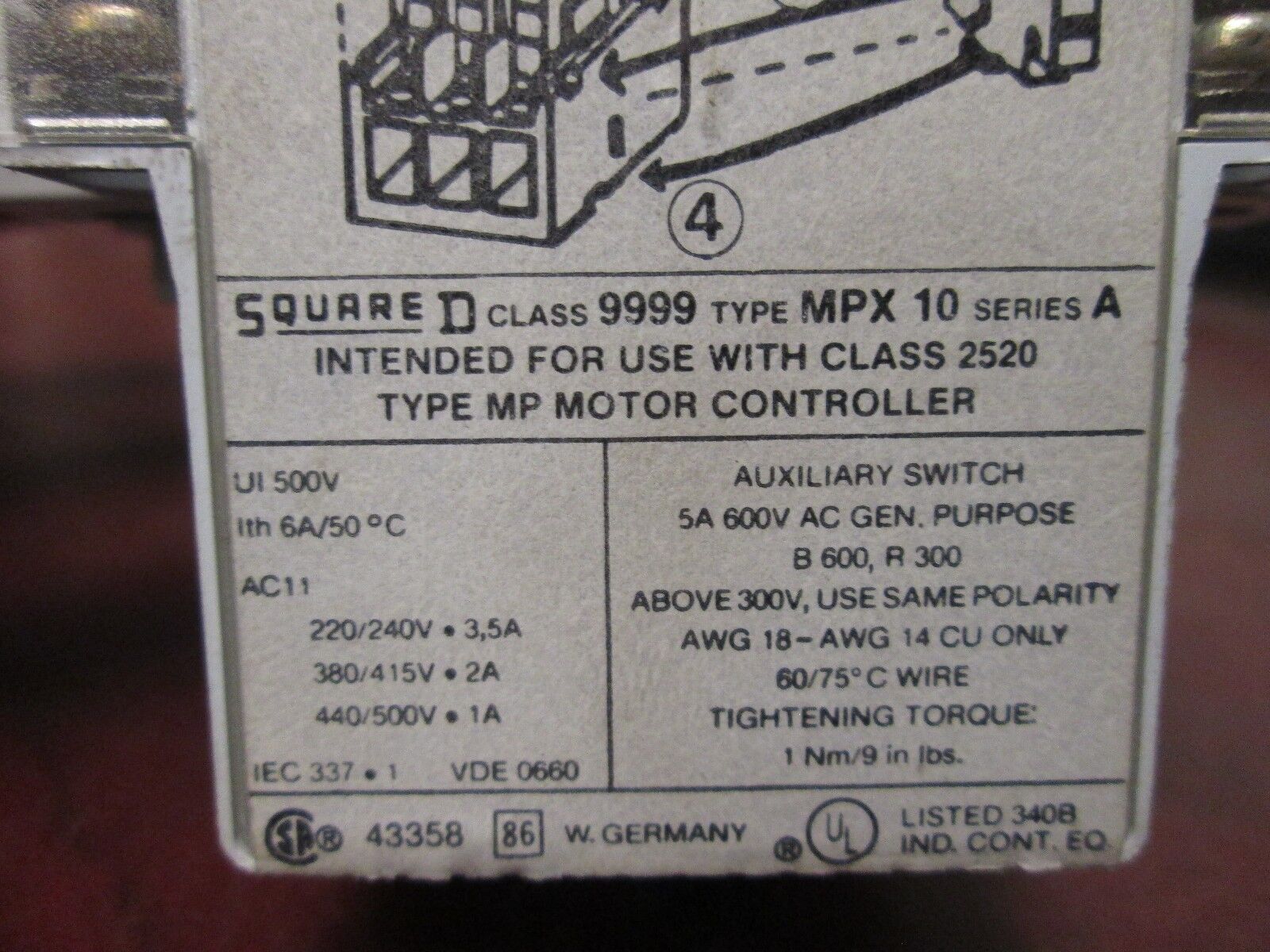 Square D Manual Motor Starter 2520 MP10.0 Range: 10-16A Used