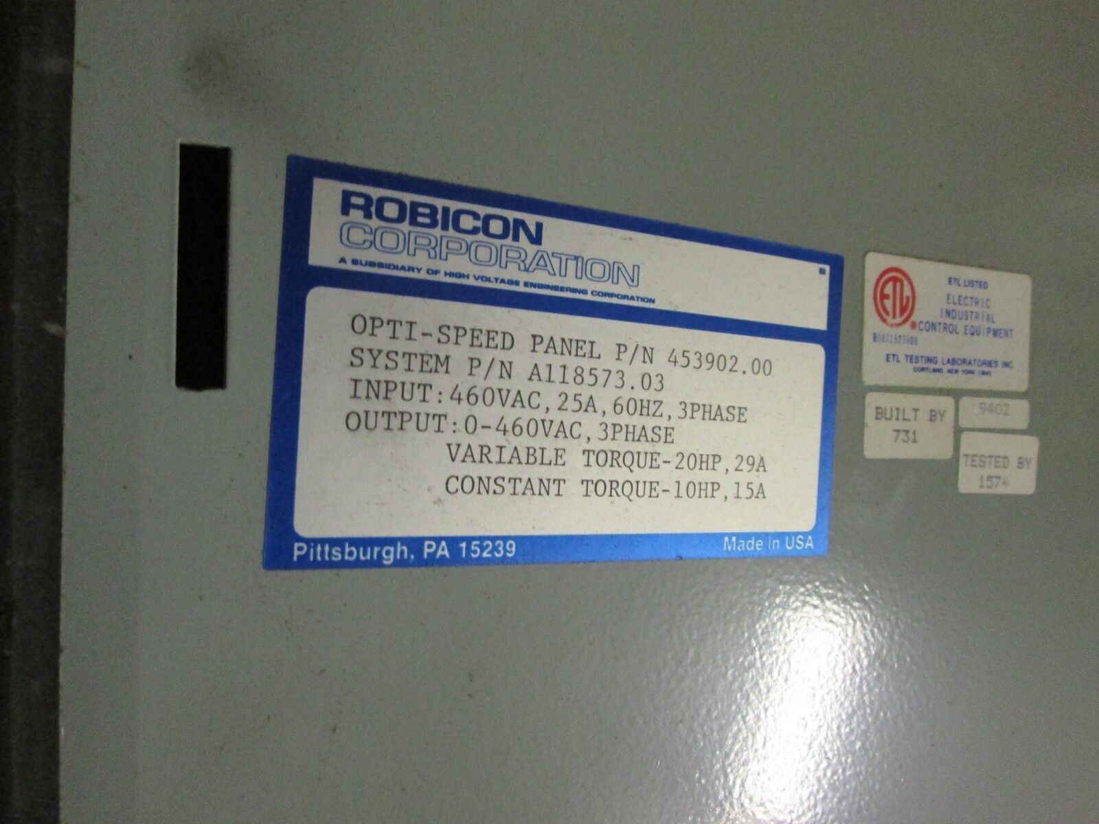 Robicon Opti-Speed AC Drive w/ Bypass 453901.00 10HP Inputs Outputs Used