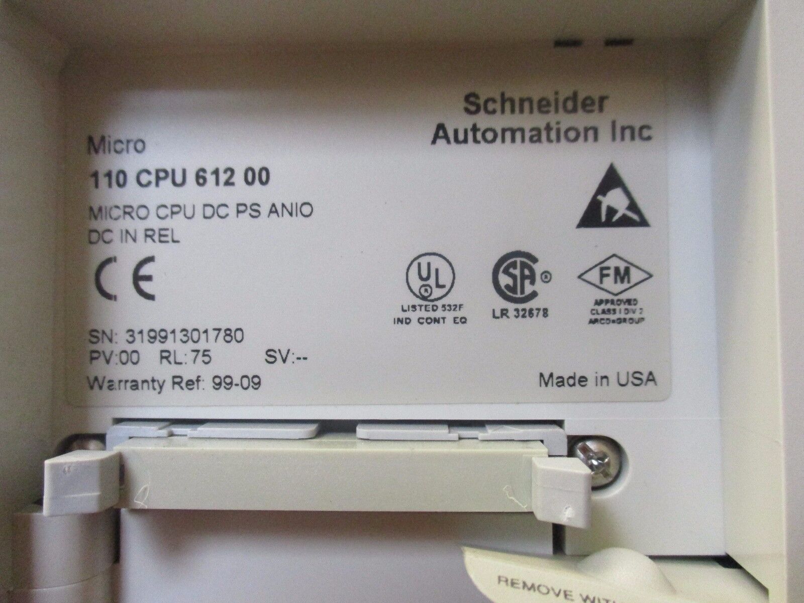 AEG/Schneider Automation Micro GPU DC PS ANIO DC In REL 110 CPU 612 00 Used