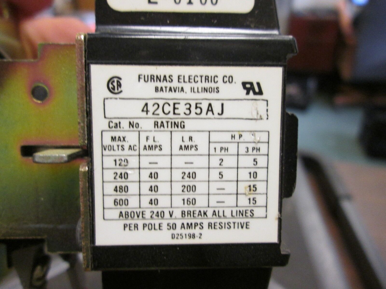 Furnas Contactor 42CE35AJ 40A 600V 3P 24V Coil