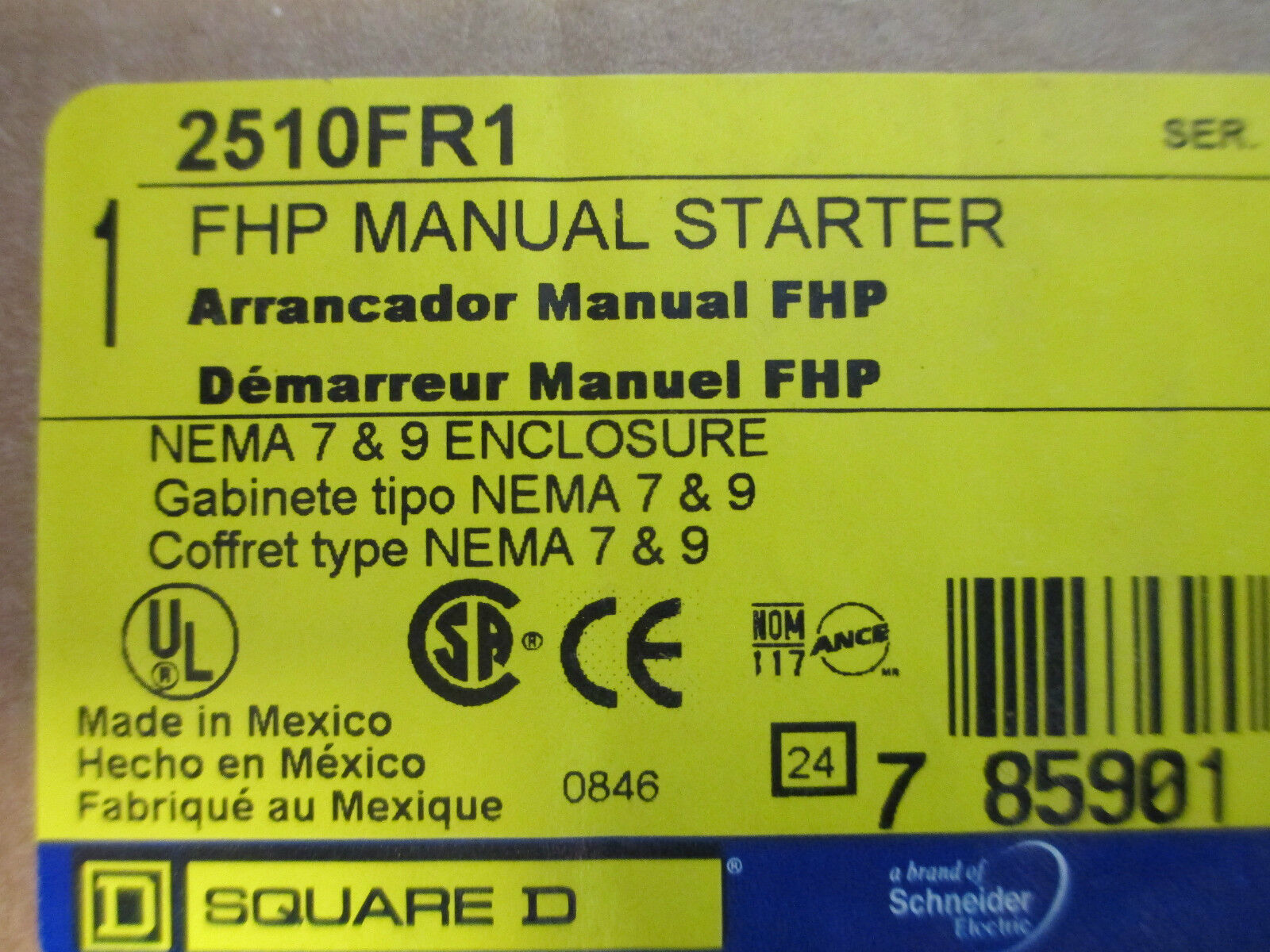 Square D FHP Manual Starter 2510FR1, Nema 7,9 & Rainproof Enclosure, New Surplus