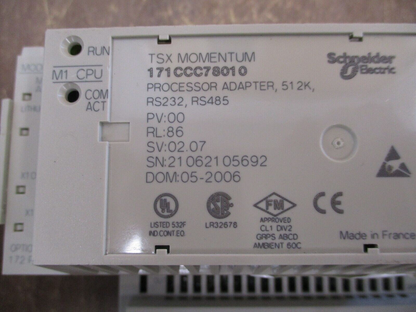 Schneider Electric TSX Momentum Processor w/ I/O Base 171CCC78010 512K Used