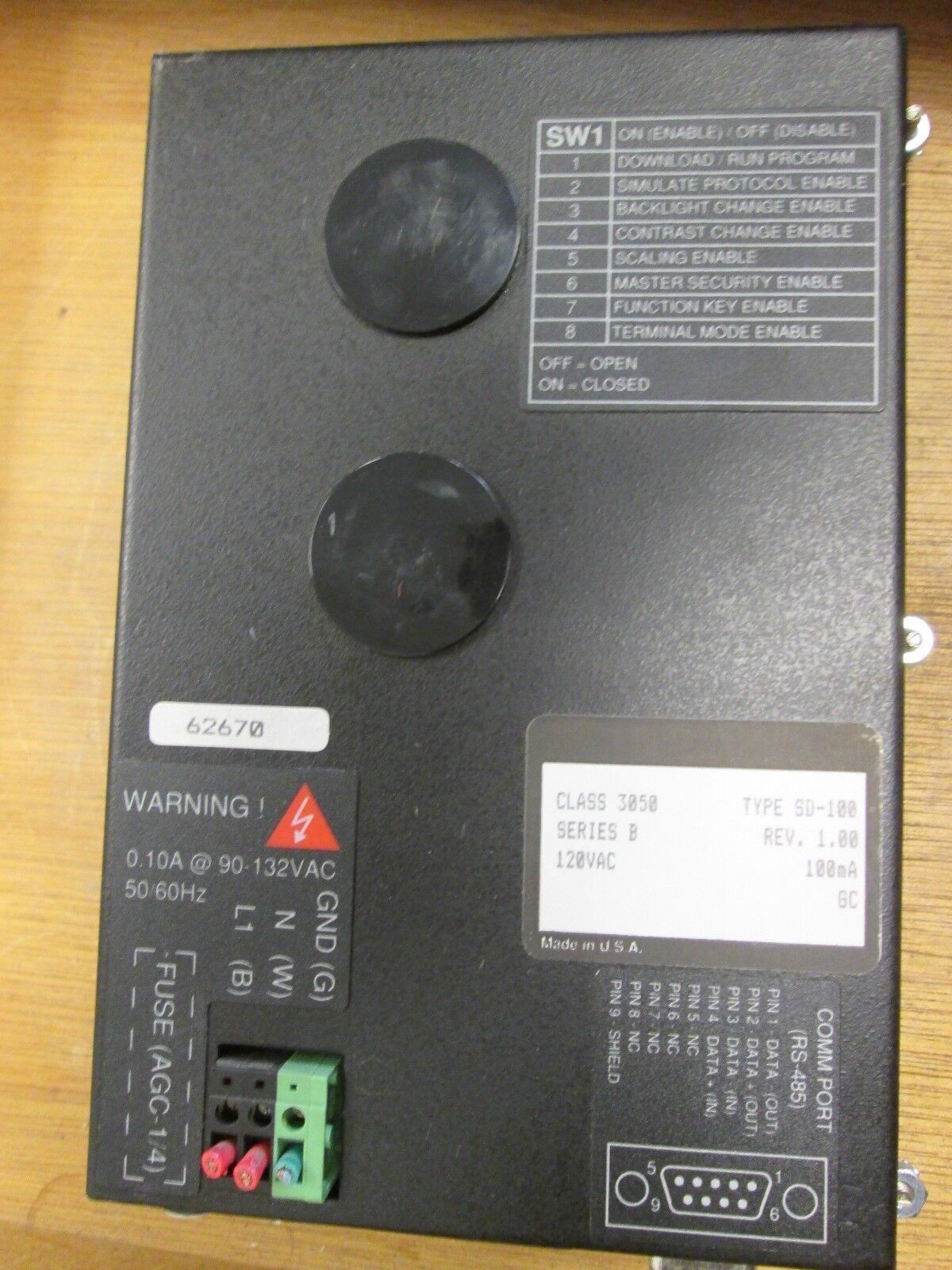 Square D PowerLogic System Display 3050 SD-100 120VAC 100mA Series B Rev. 1.00