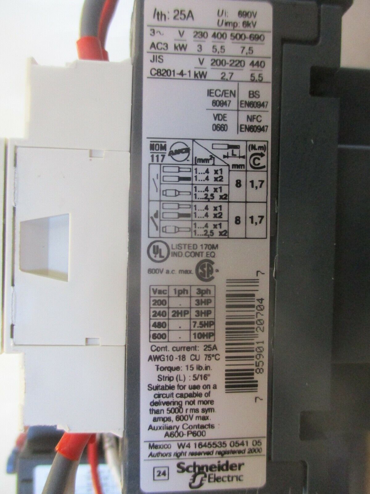 Schneider Starter LC1 D12/LRD1516 120V Coil Trip: 9-13A Used