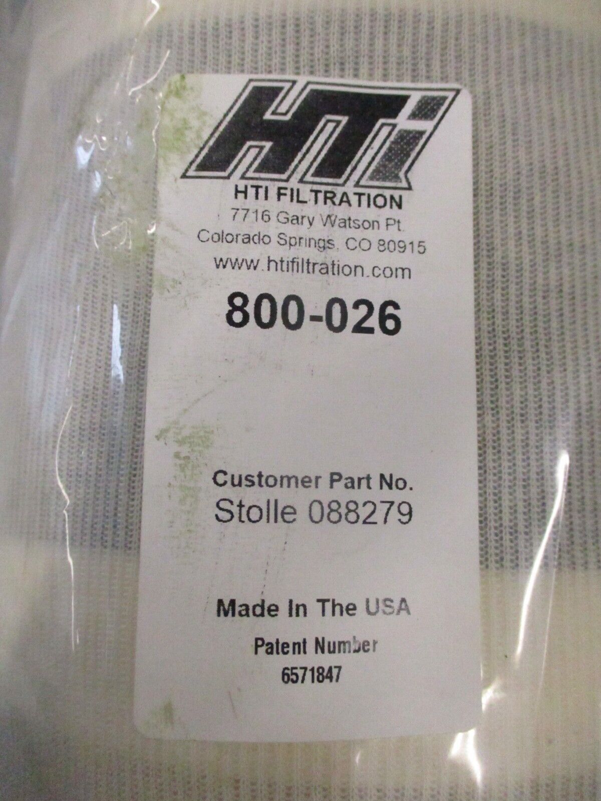 HTI Filter Element 800-026 New Surplus