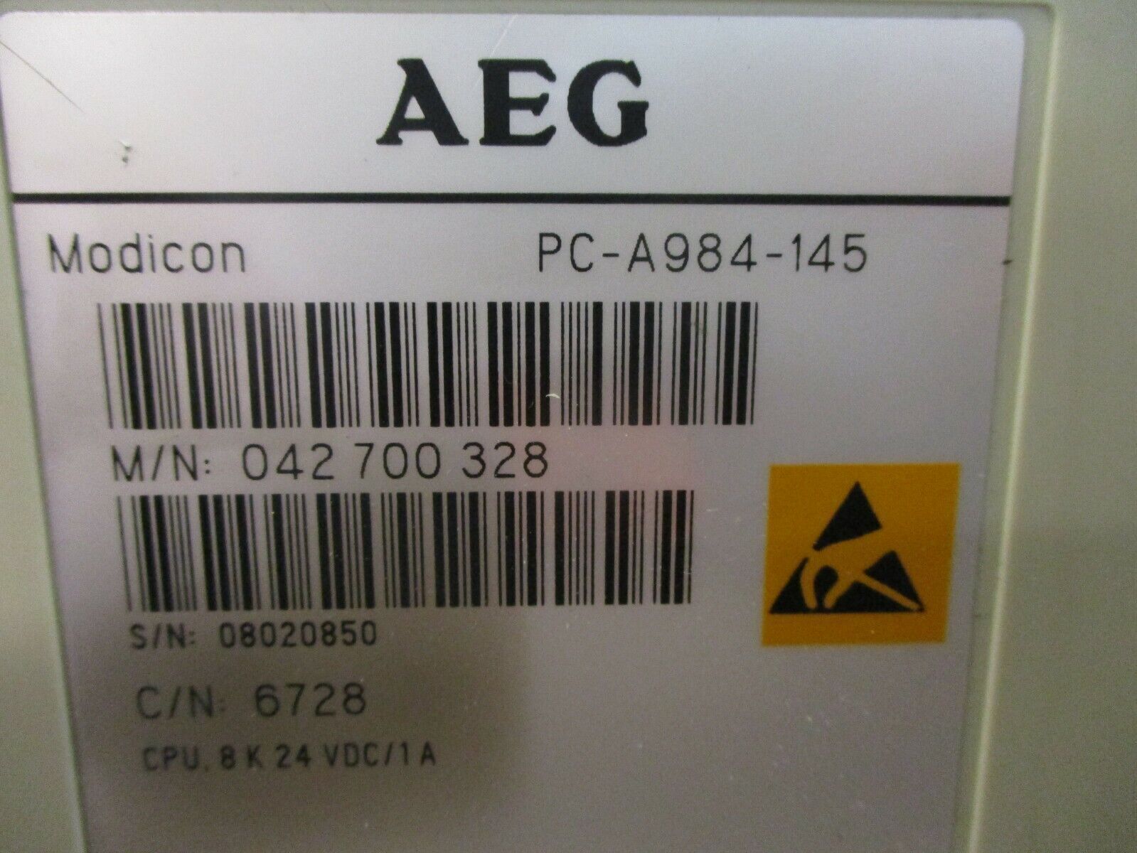 AEG Modicon CPU Module PC-A984-145 8K 24VDC 1A Used