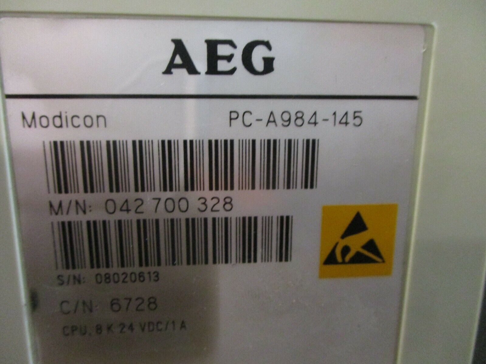 AEG Modicon CPU Module PC-A984-145 8K 24VDC 1A *Broken Battery Cover* Used