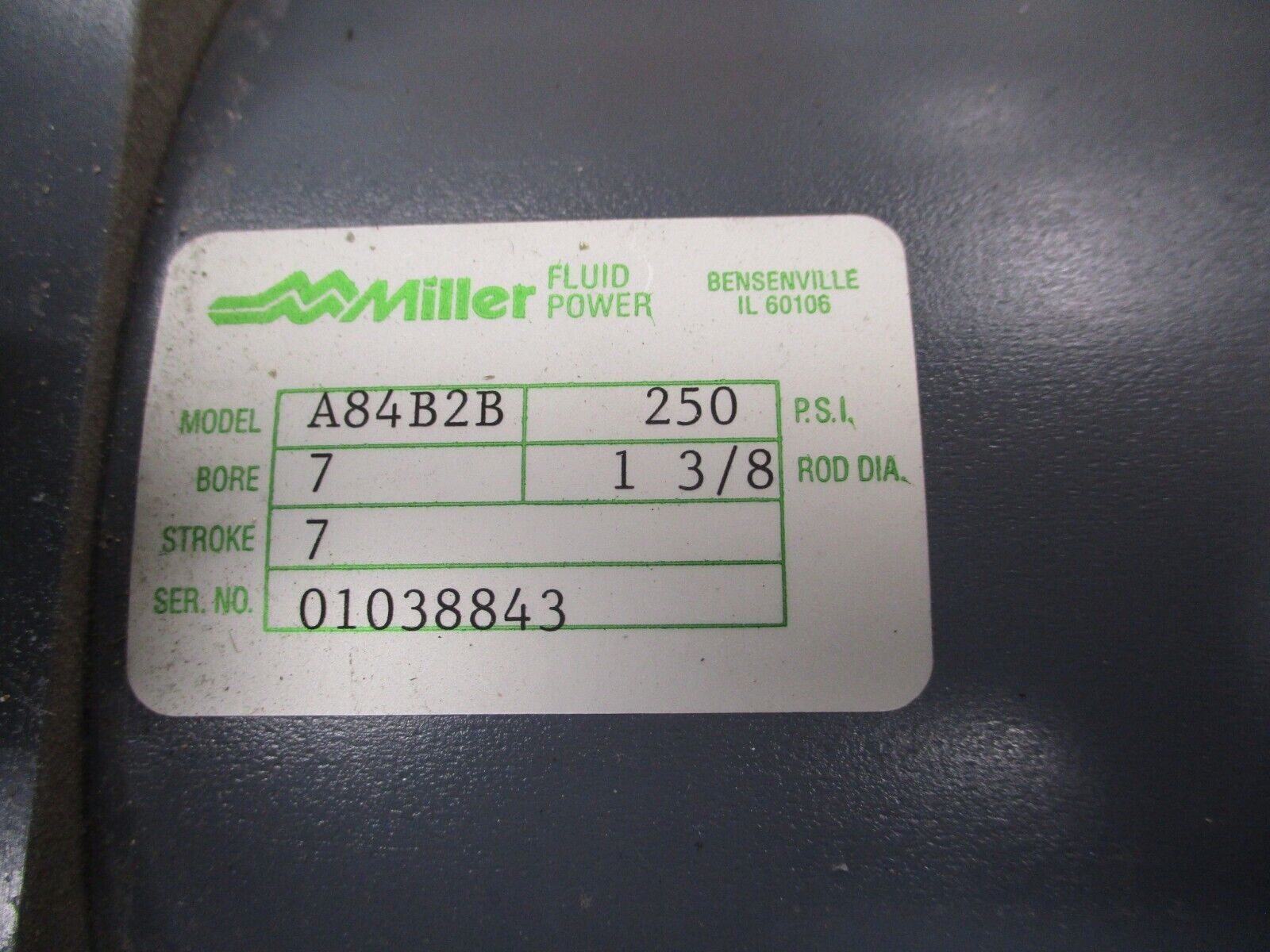 Miller Fluid Power Hydraulic Cylinder A84B2B 250PSI Bore: 7" Stroke: 7" Used