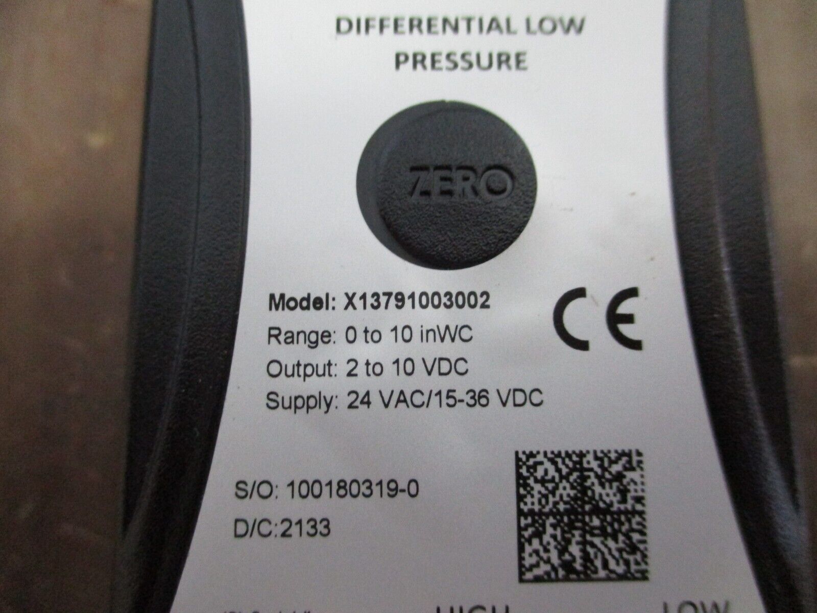 Trane Low Pressure Differential Sensor X13791003002 Range: 0-10in WC Used