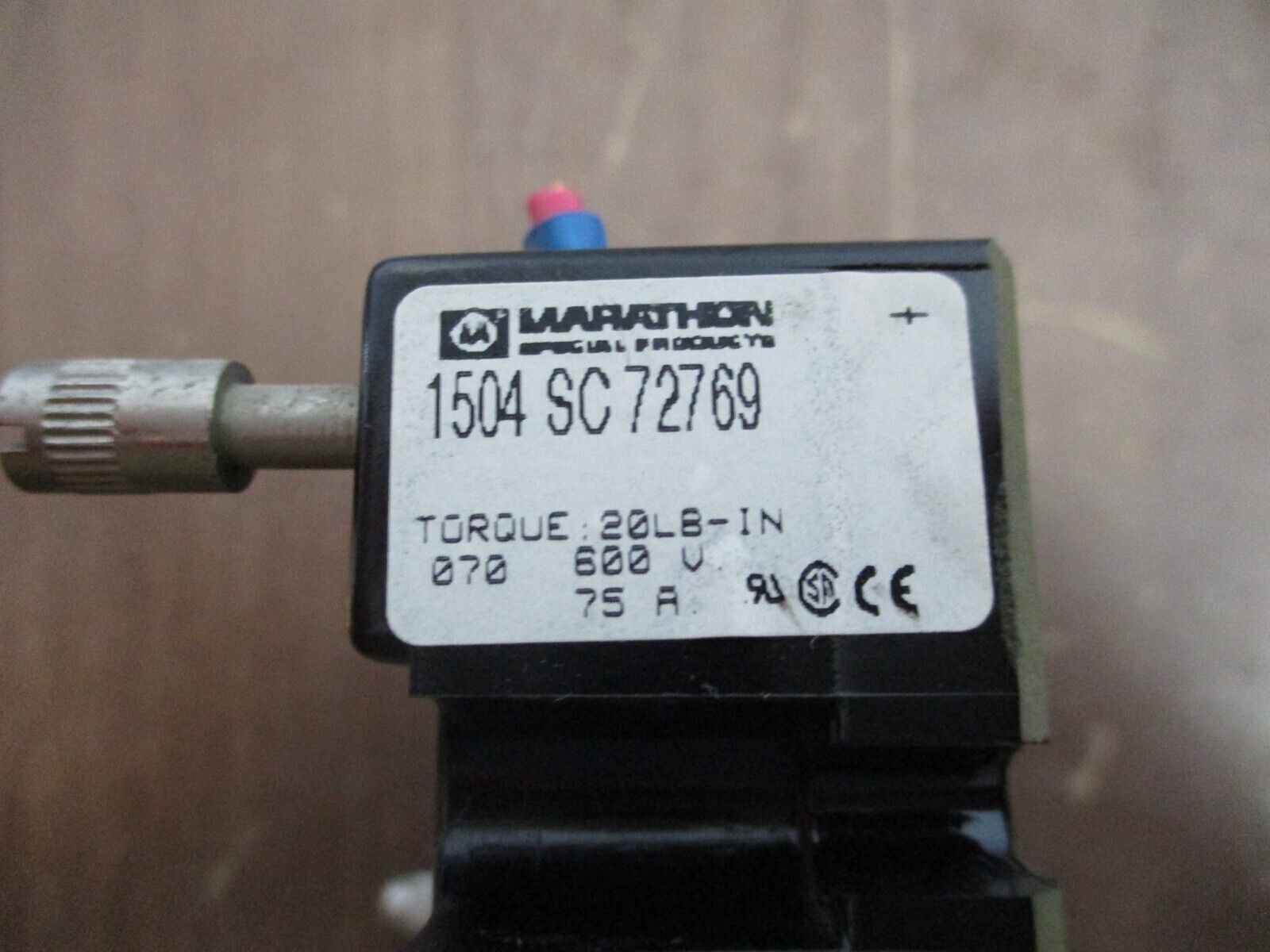Marathon Terminal Block 1504 SC 72769 75A 600V *Missing (1) Screw* Used