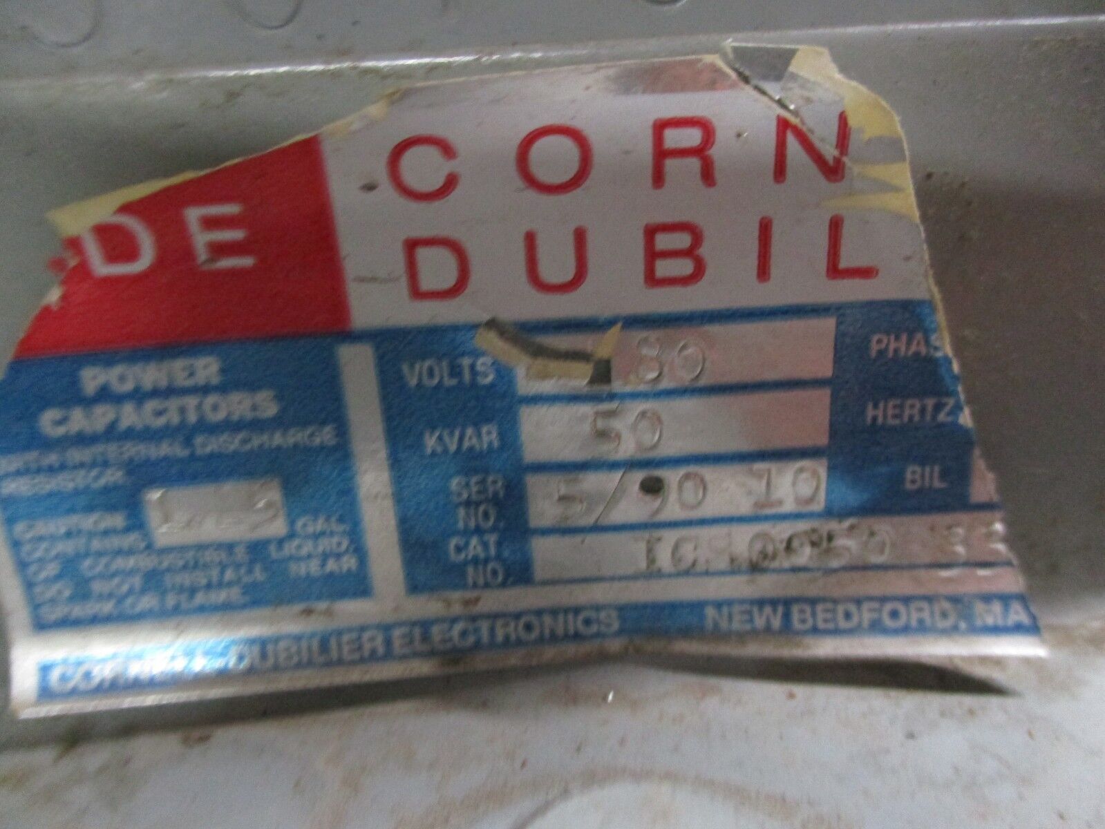 Cornell Dubilier Capacitor 100KVAR 480V Used