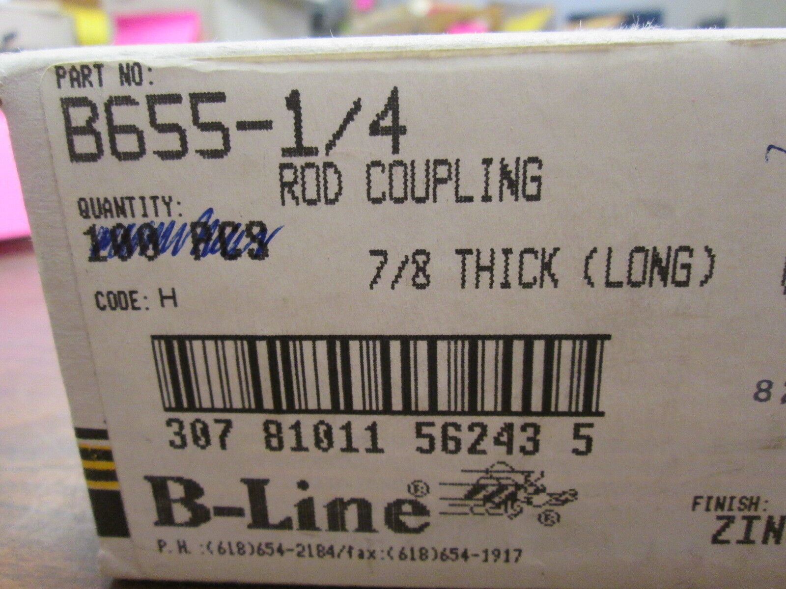 B-Line Rod Coupling B655-1-1/4 ¼" Length: 7/8" *Approx 85* New Surplus