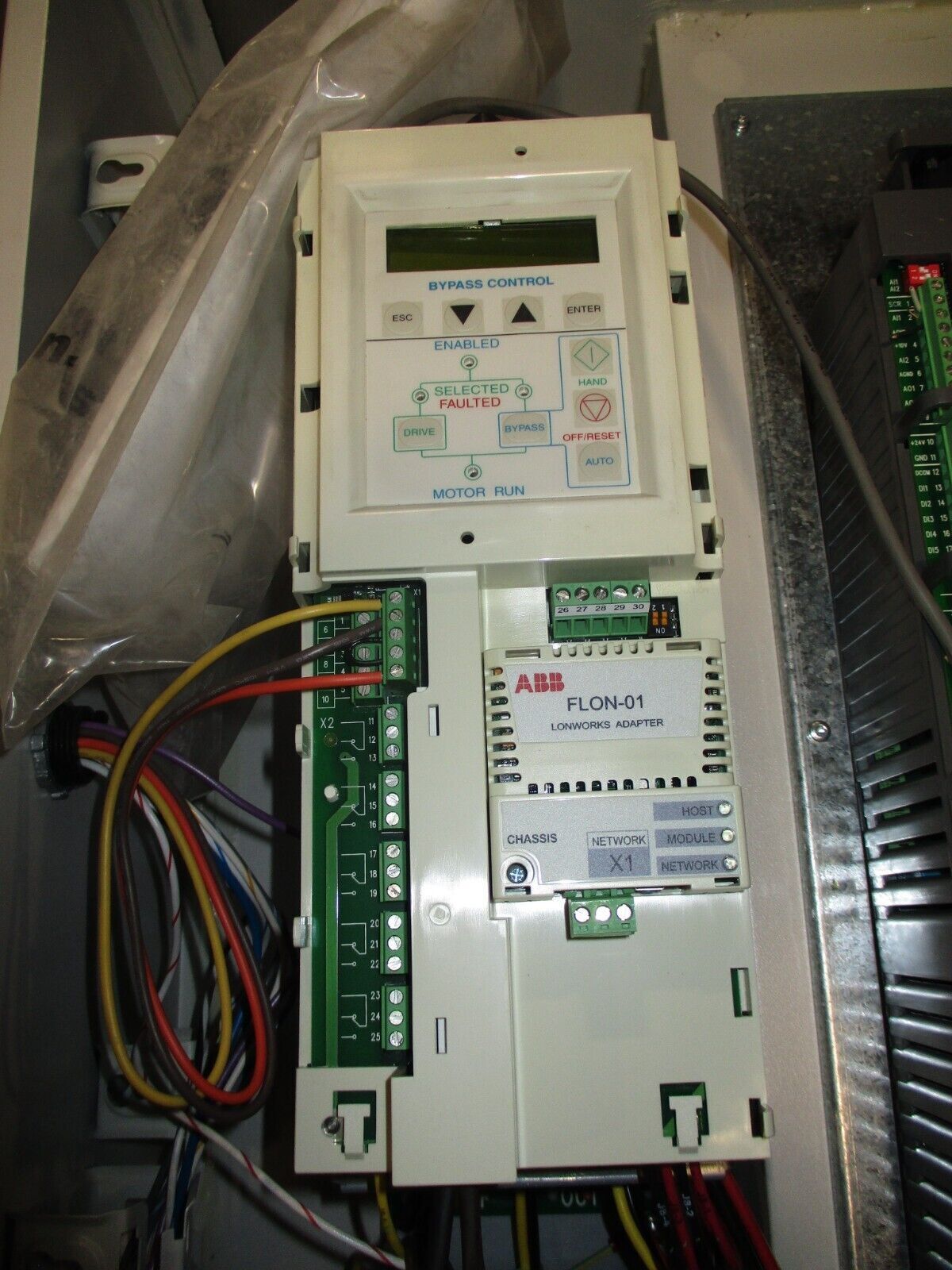 ABB ACH550 AC Drive w/ Bypass ACH550-BDR-015A-4+B055+F267+K452 10HP 3Ph Used