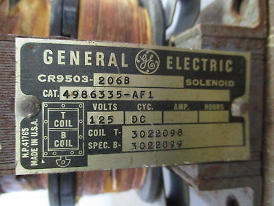 GE CR9503-206B Solenoid 4986335-AF1 125VDC Used