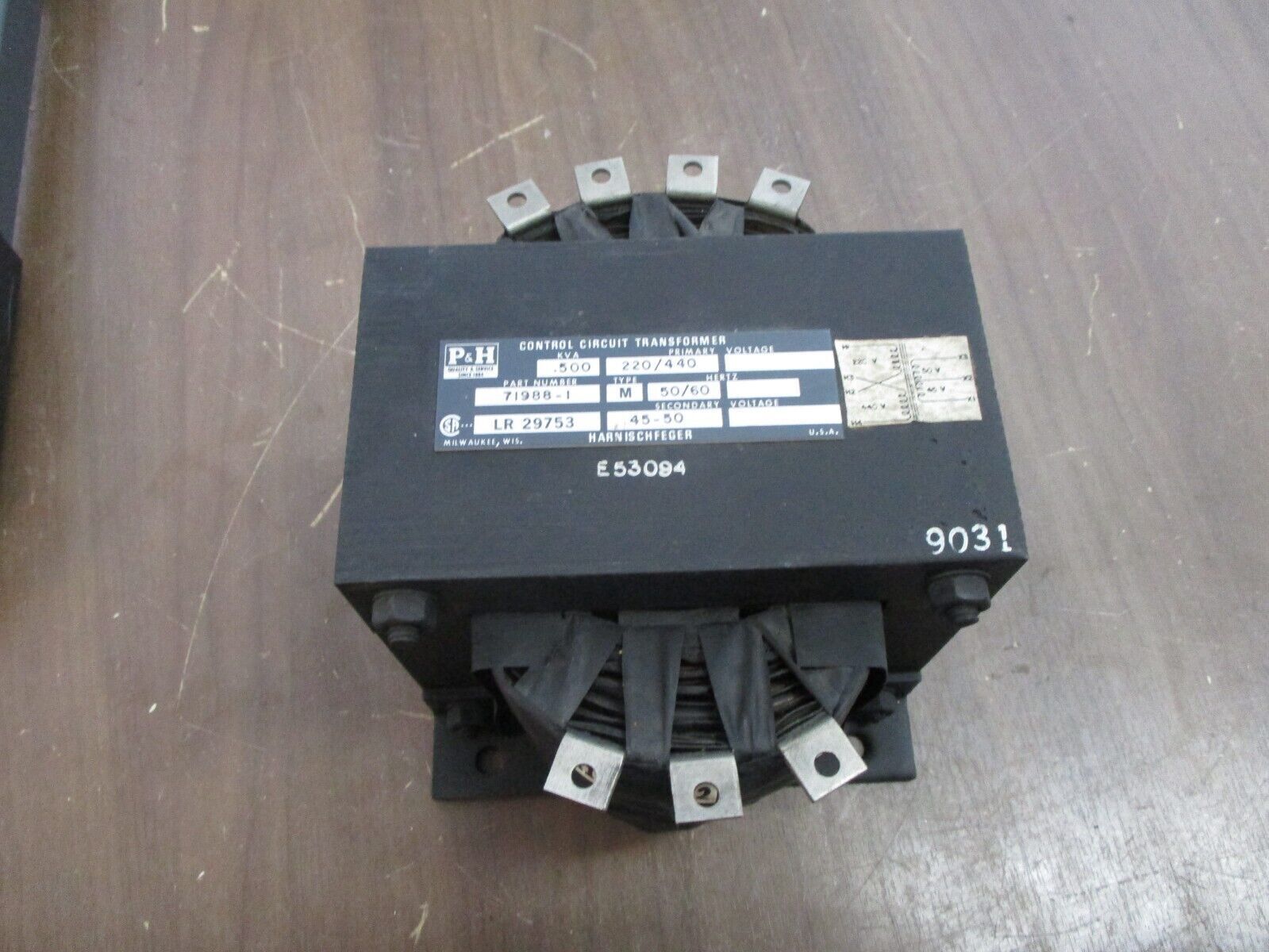 P&H Control Transformer 71988-1 0.500kVA Pri: 220/440V Sec: 45-50V 50/60Hz Used
