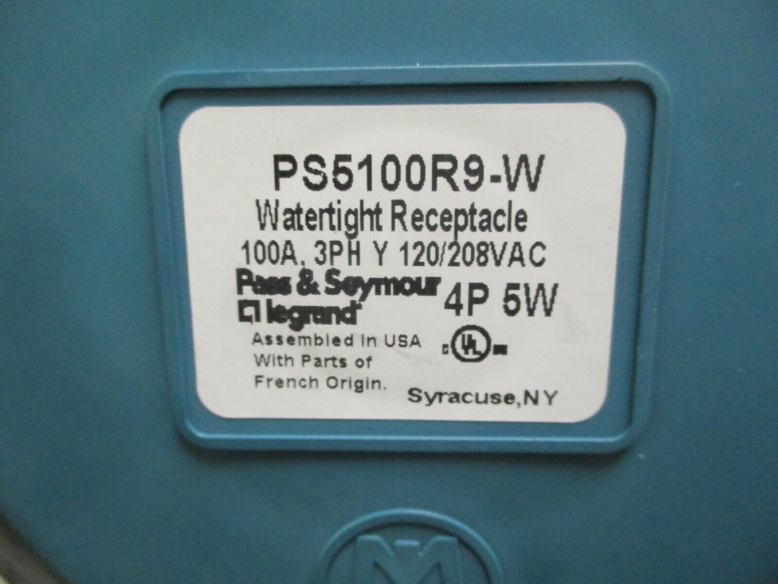 Pass & Seymour Watertight Receptacle PS5100R9-W 100A 120/208V 3Ph Used