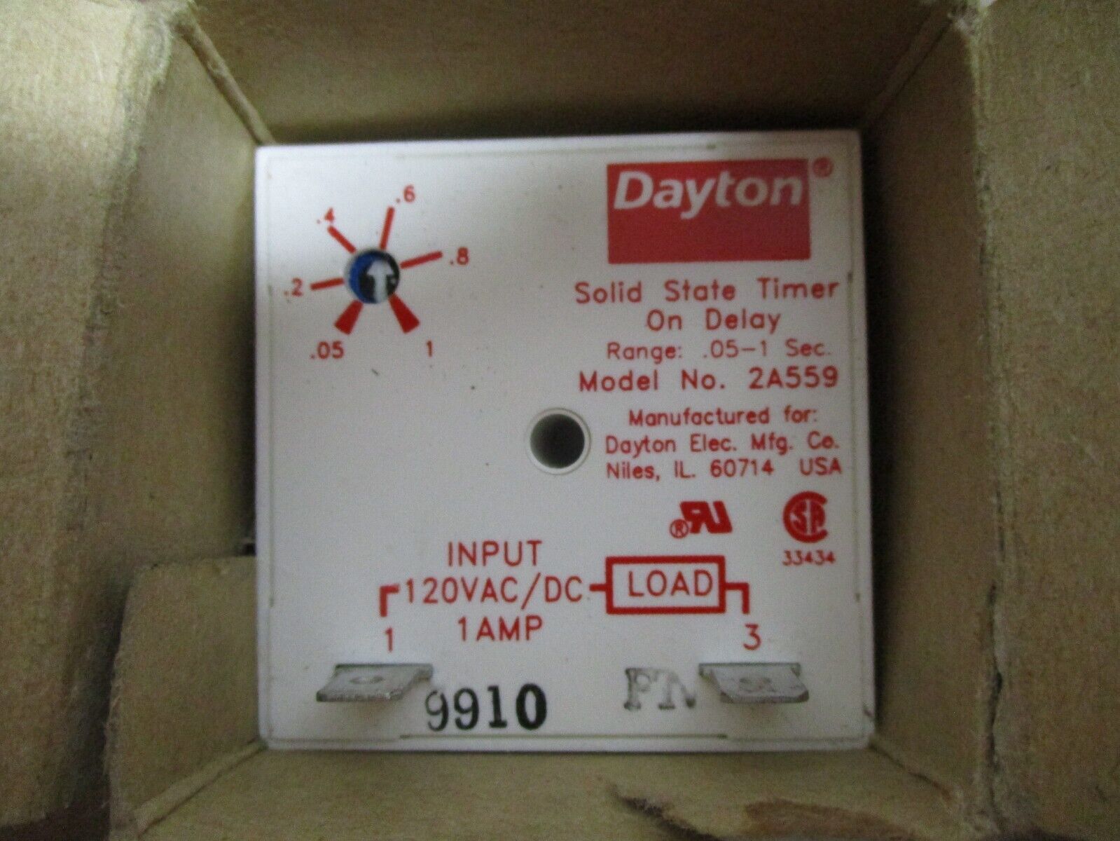 Dayton Solid State Timer 2A559 On Delay Range: 0.05-1 Sec New Surplus