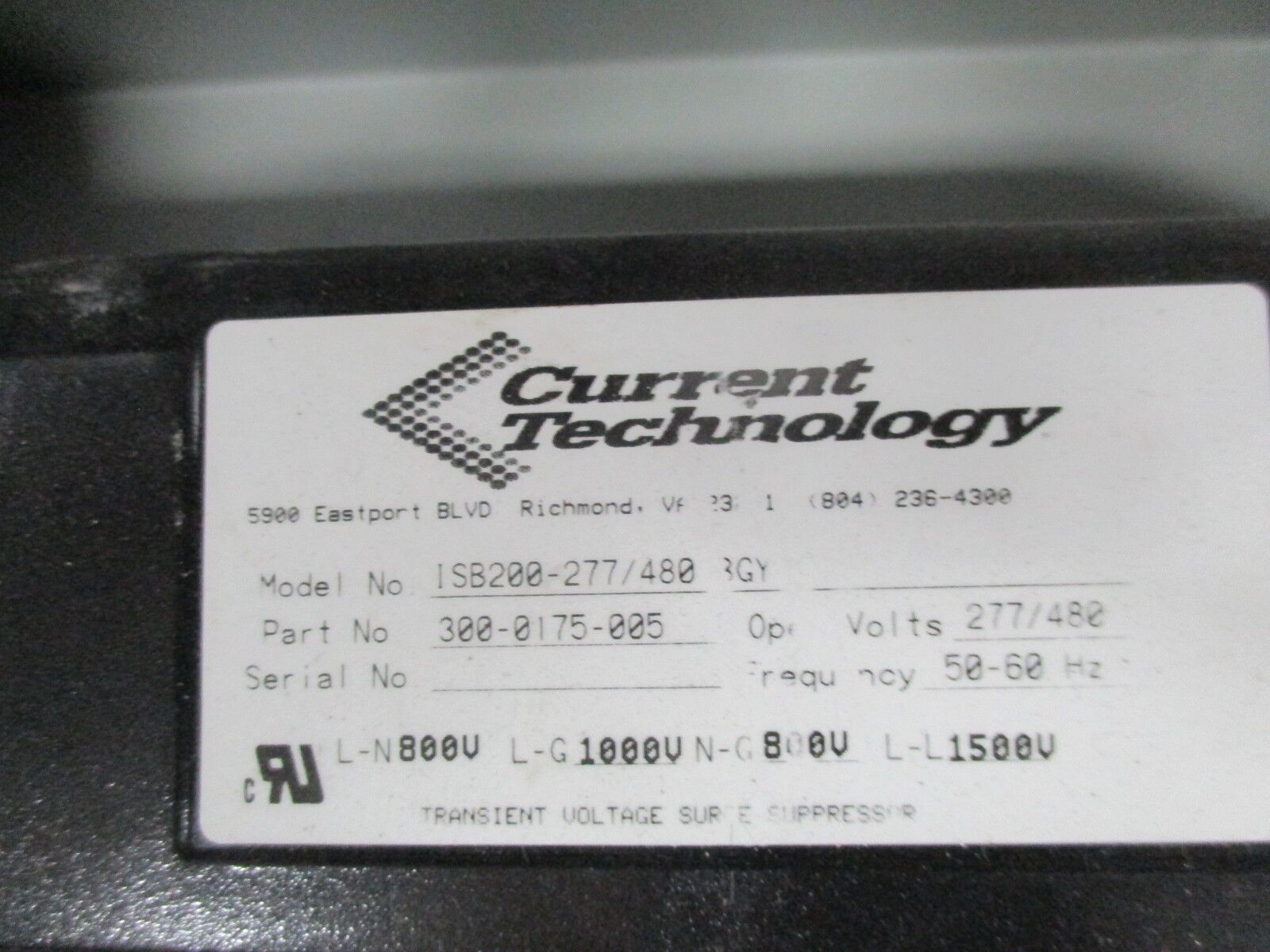 Current Technology TG200 TransGuard Surge Suppressor TG200-277/480-3GY-N Used