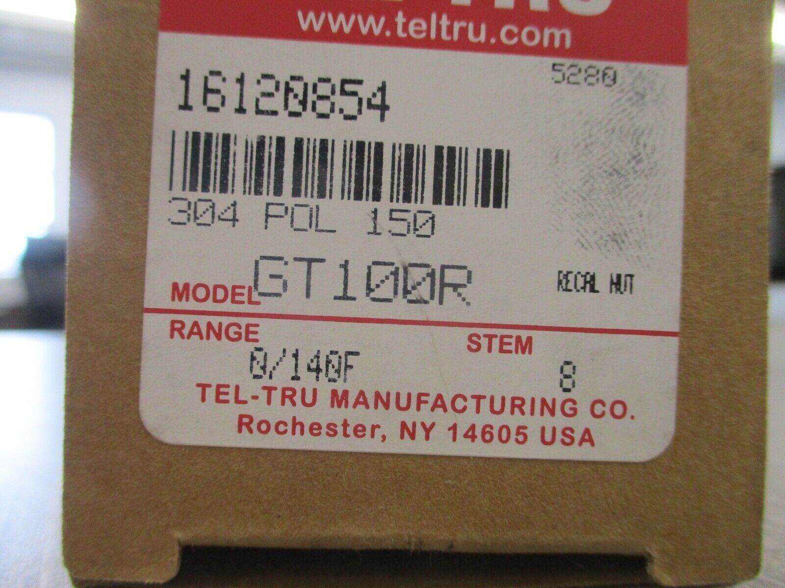 Tel-Tru Thermometer GT100R Range : 0 - 140 Stem: 8" New Surplus