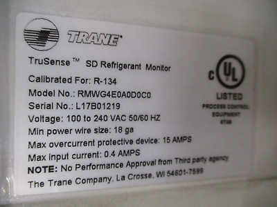 Trane TruSense SD Refrigerent Monitor RMWG4E0A0D0C0 100-240VAC 50/60Hz Used