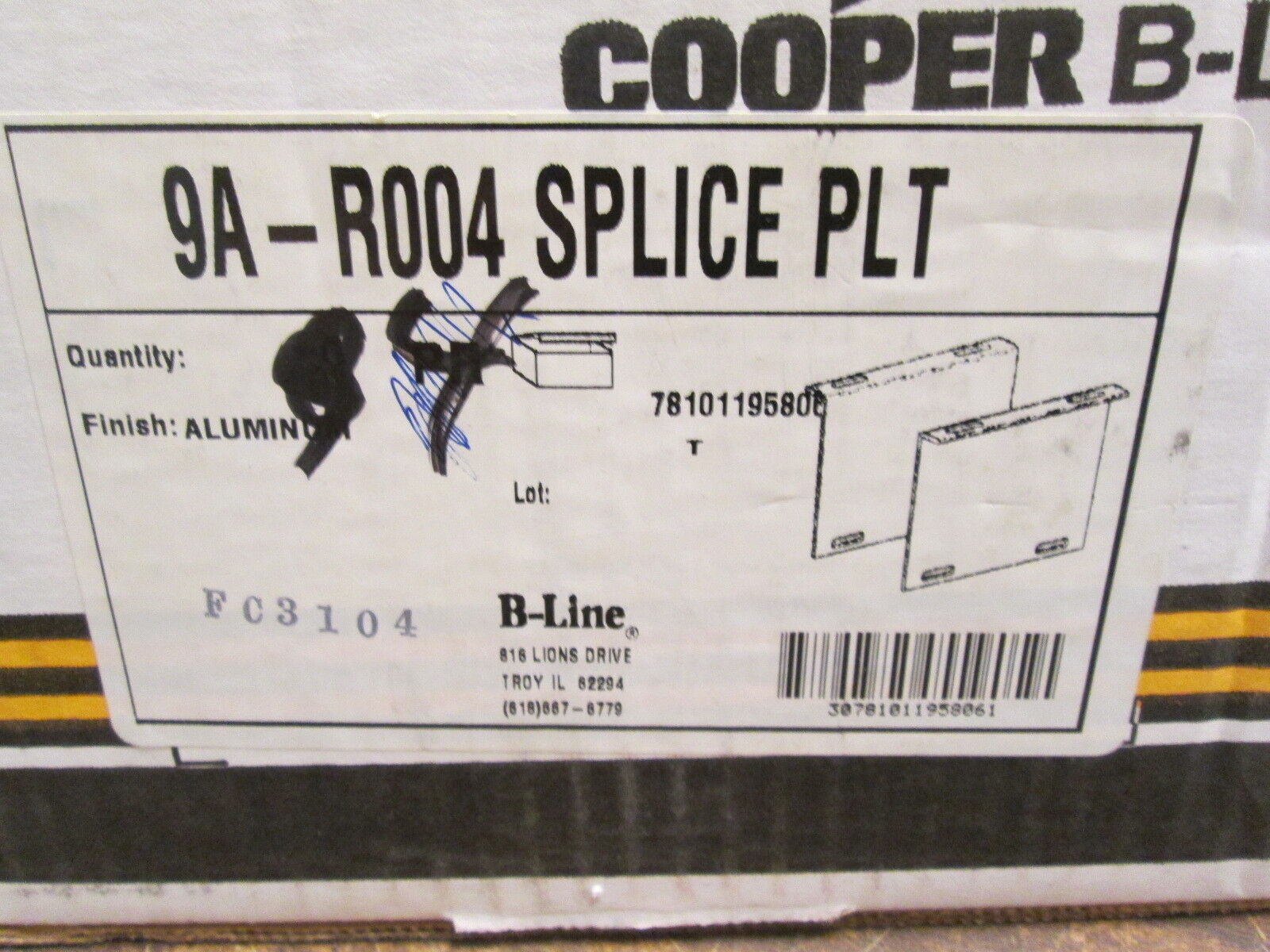 Cooper B-Line Splice Plate 9A-R004 *Box of 10 Sets* New Surplus