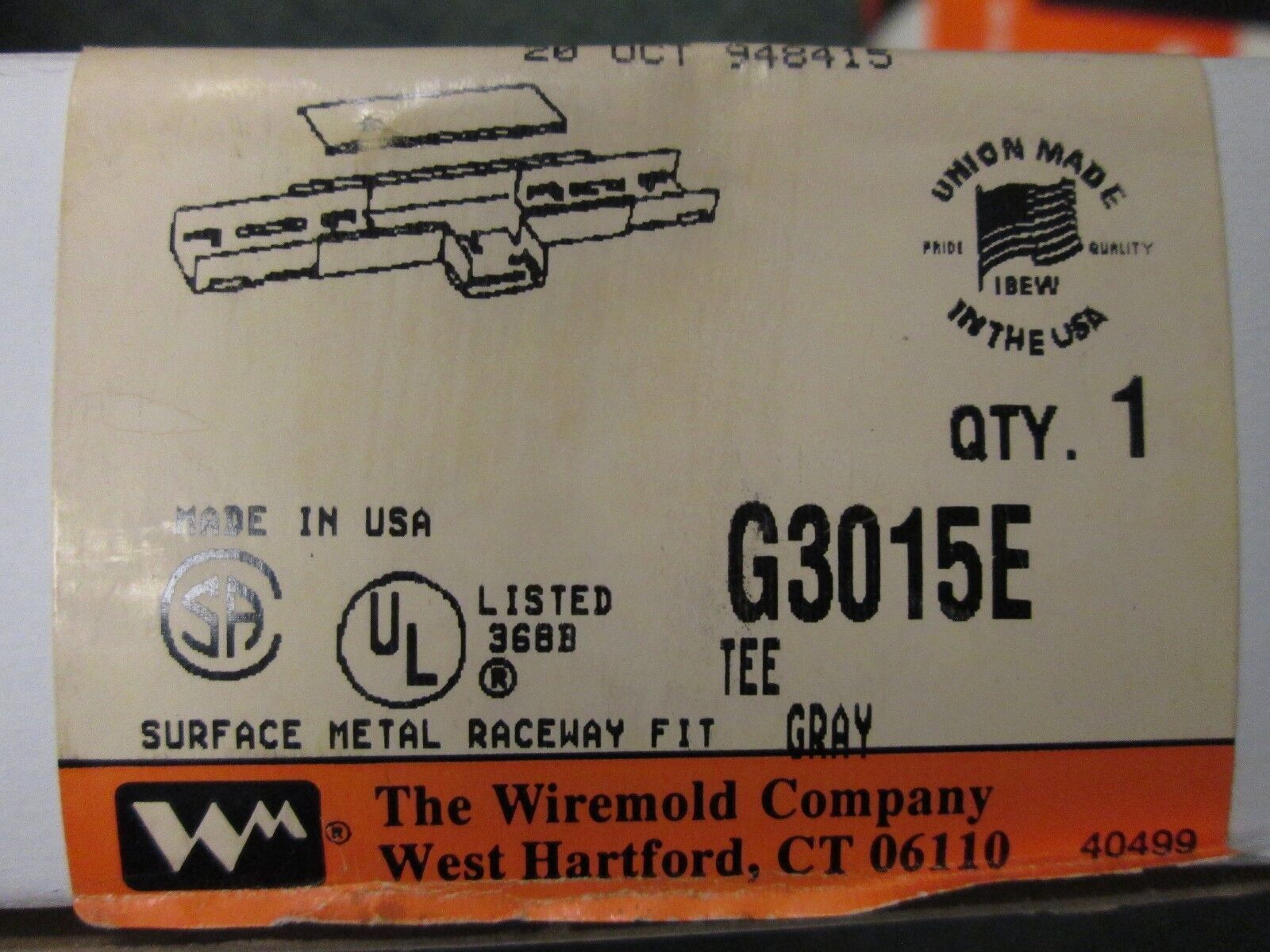 Wiremold Tee G3015E Color Grey New Surplus