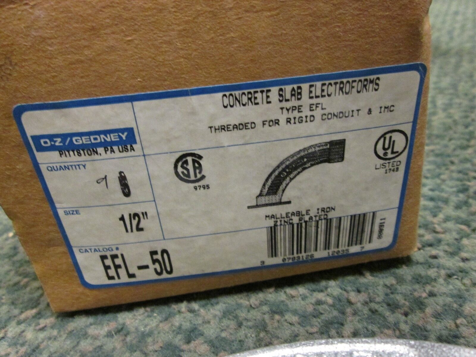 OZ-Gedney Concrete Slab Electroforms EFL-50 Size 1/2" Box of 9 New Surplus