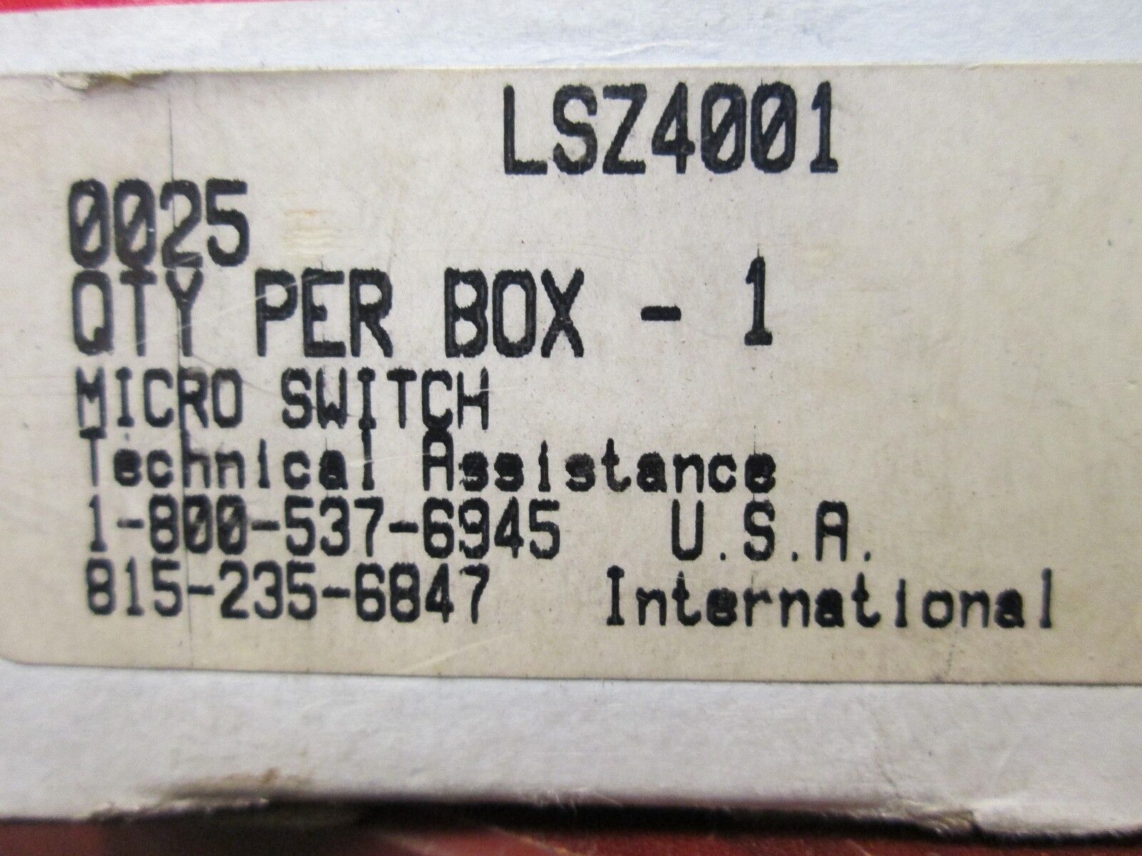 Honeywell Micro Switch LSZ4001 New Surplus