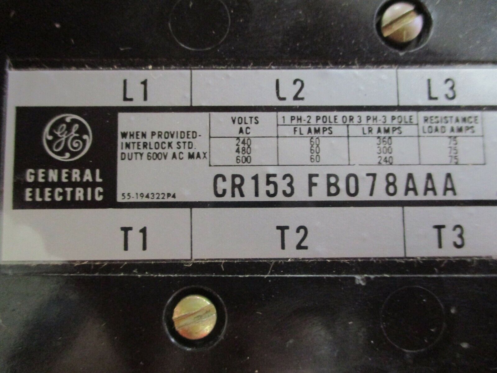 GE Contactor CR153FB078AAA 208-240V Coil 60A 3P New Surplus