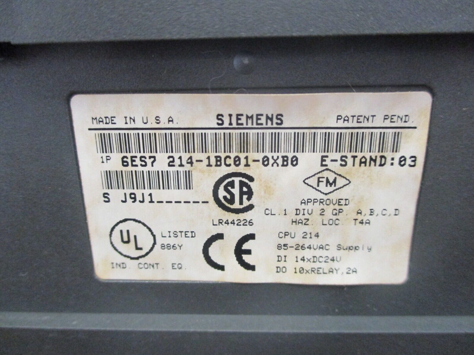 Siemens ComEd Simatic S7-200 CPU Module 6ES7 214-1BC01-0XB0 85-264VAC Supply