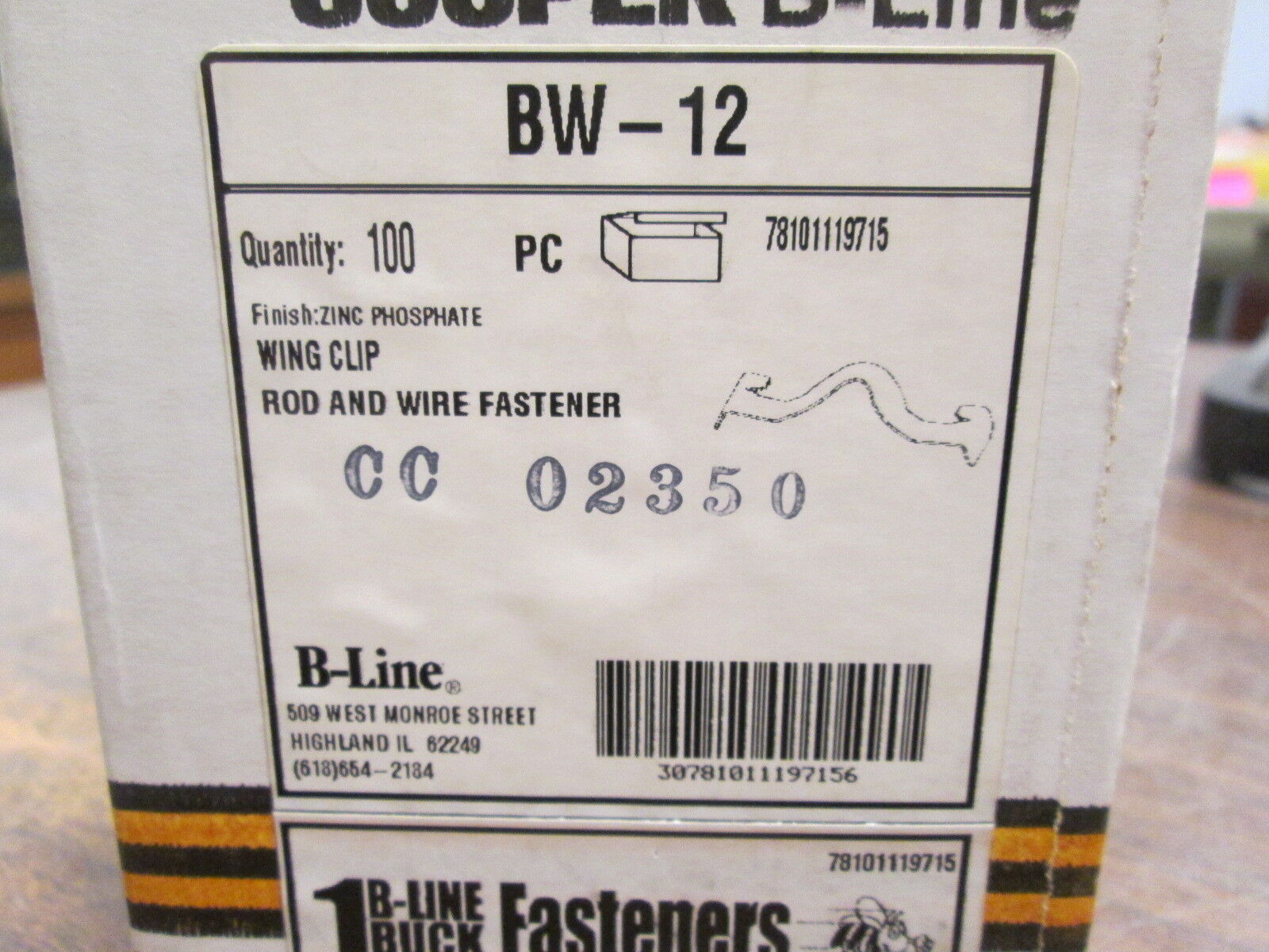 Cooper B-Line Wing Clip Rod and Wire Fastener BW-12 *Box of 100* New Surplus