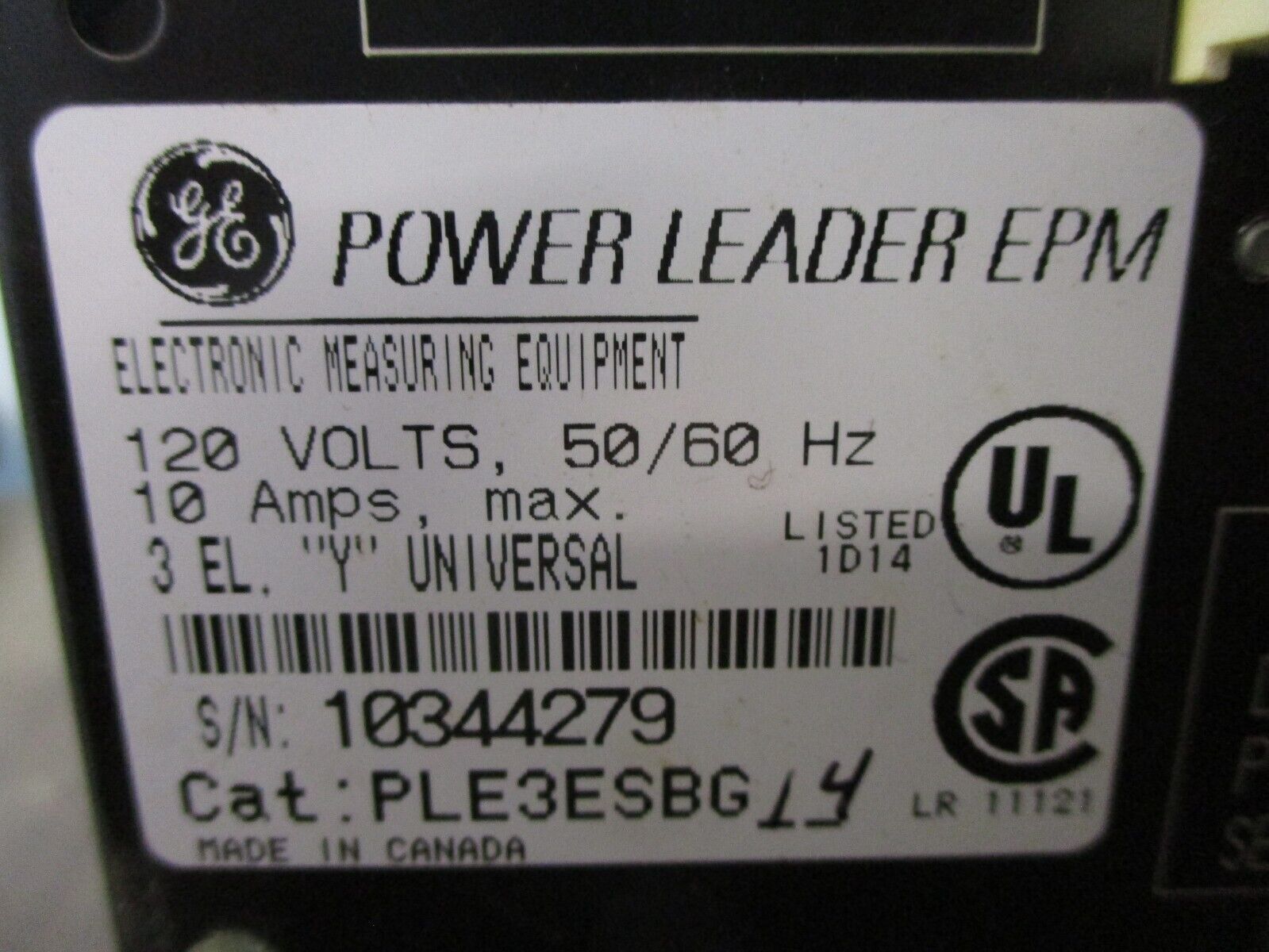 GE Power Leader EPM PLE3ESBG14 120V 50/60Hz 10A Used