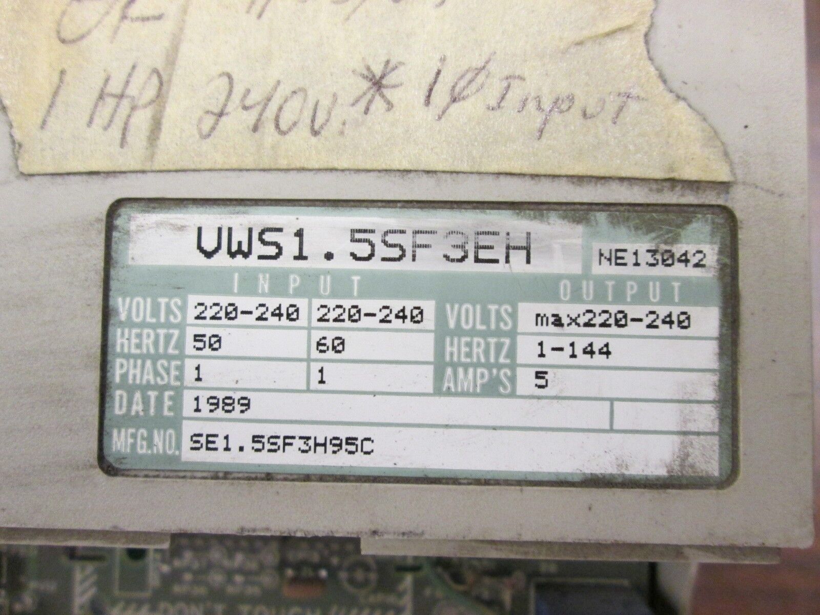 Hitachi HFC-VWS AC Drive VWS1-5SF3EH 1HP Used