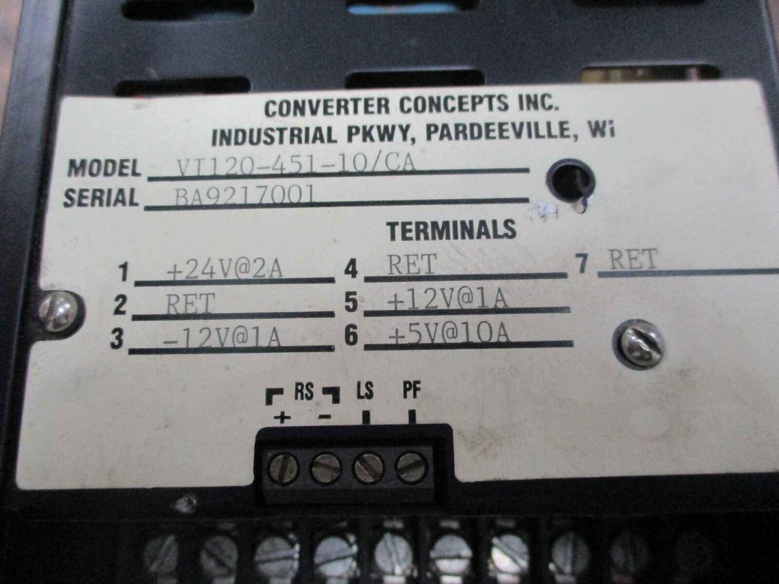Converter Concepts Power Supply VT120-451-10/CA 24V@2A 12V@1A 5V@10A Used
