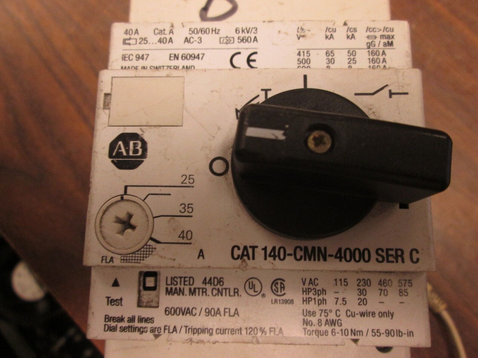 Allen-Bradley Manual Motor Controller 140-CMN-4000 Range: 25-40A 600V Used