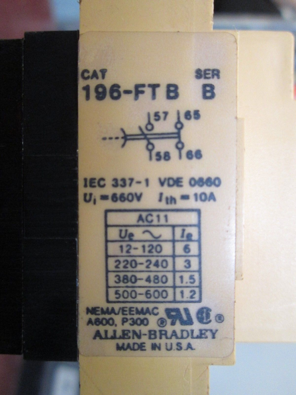 Allen-Bradley Contactor 700-F220A1 w/ 196-FTB Timing Relay 600V 10A 120V Coil