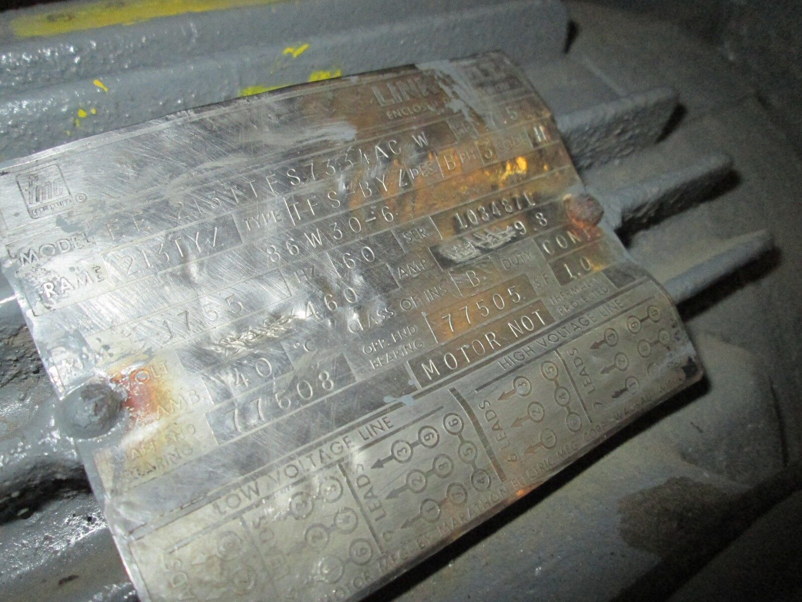 FMC Motor EE213TTFS7.33 4AC 7-1/2HP 213TYZ Frame 1755 RPM's 230/460V