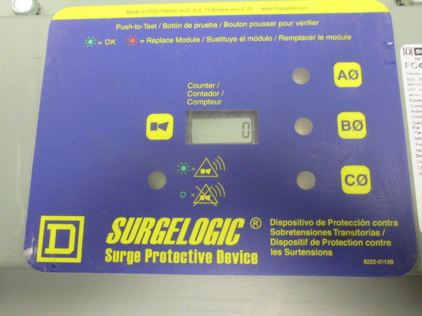 Square D SurgeLogic Surge Protective Device FC4IMA24 480Y/277V 50/50Hz Used