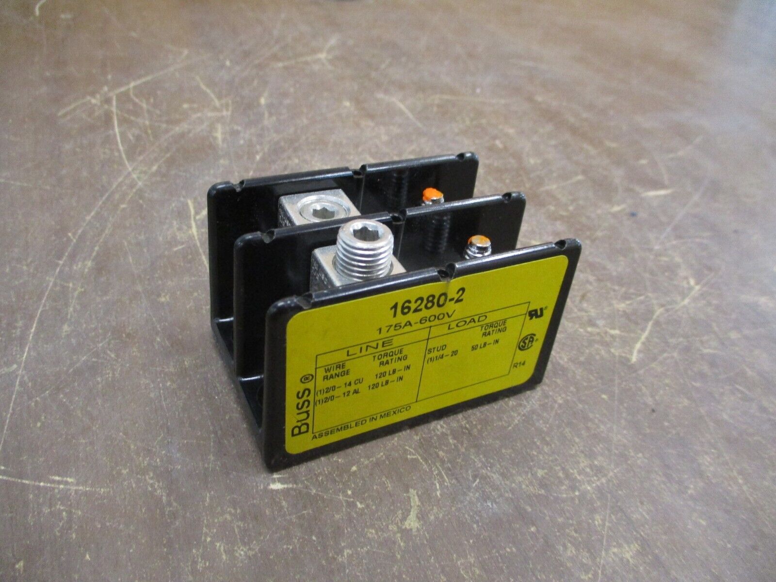 Buss Power Distribution Block 16280-2 175A 600V 2P Line (1): 2/0-14 Used