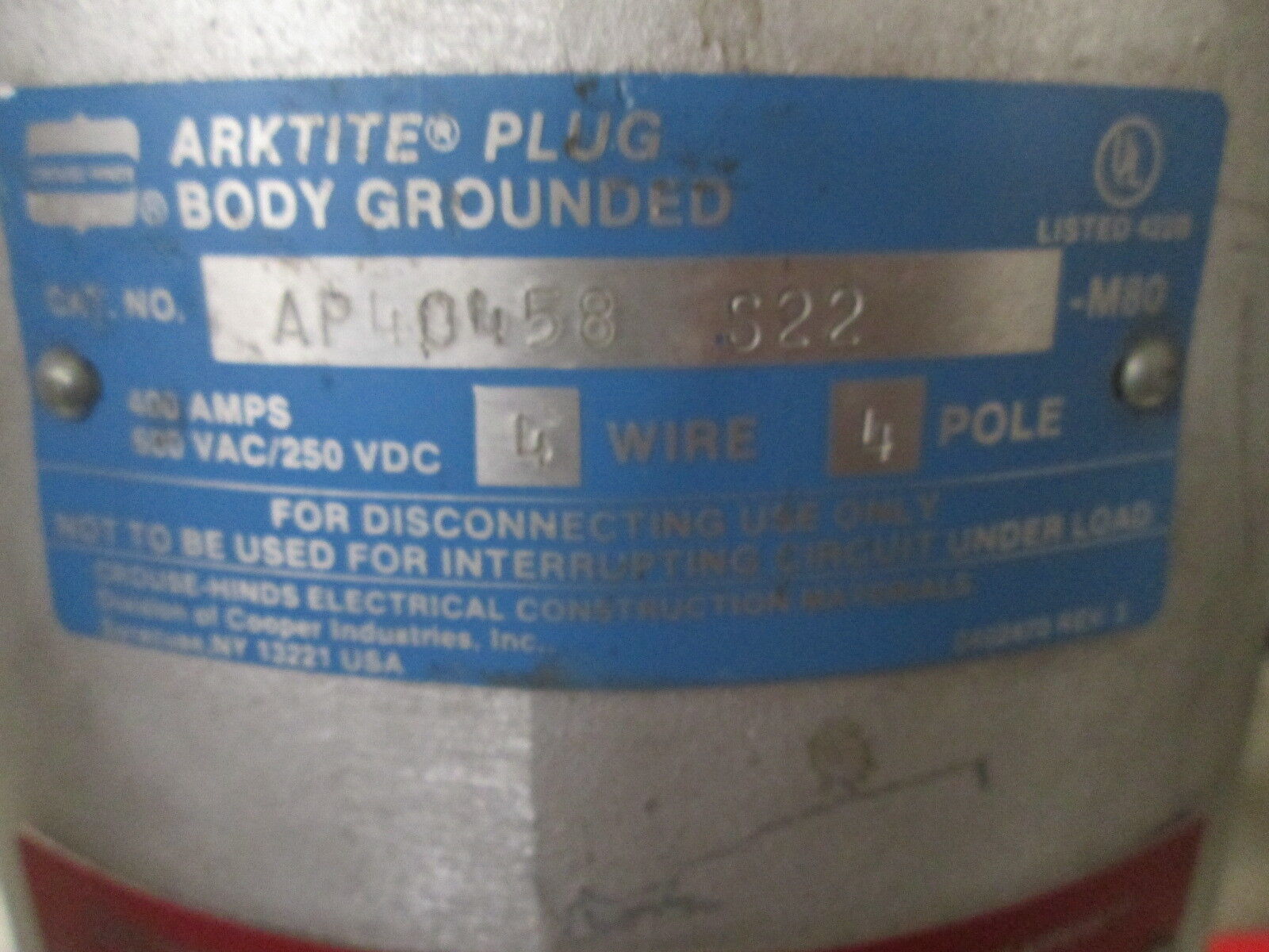 Crouse-Hinds Reverse Polarity Plug Set AP40458-S22-M80 APR40418-S22-M80 400A, 4P