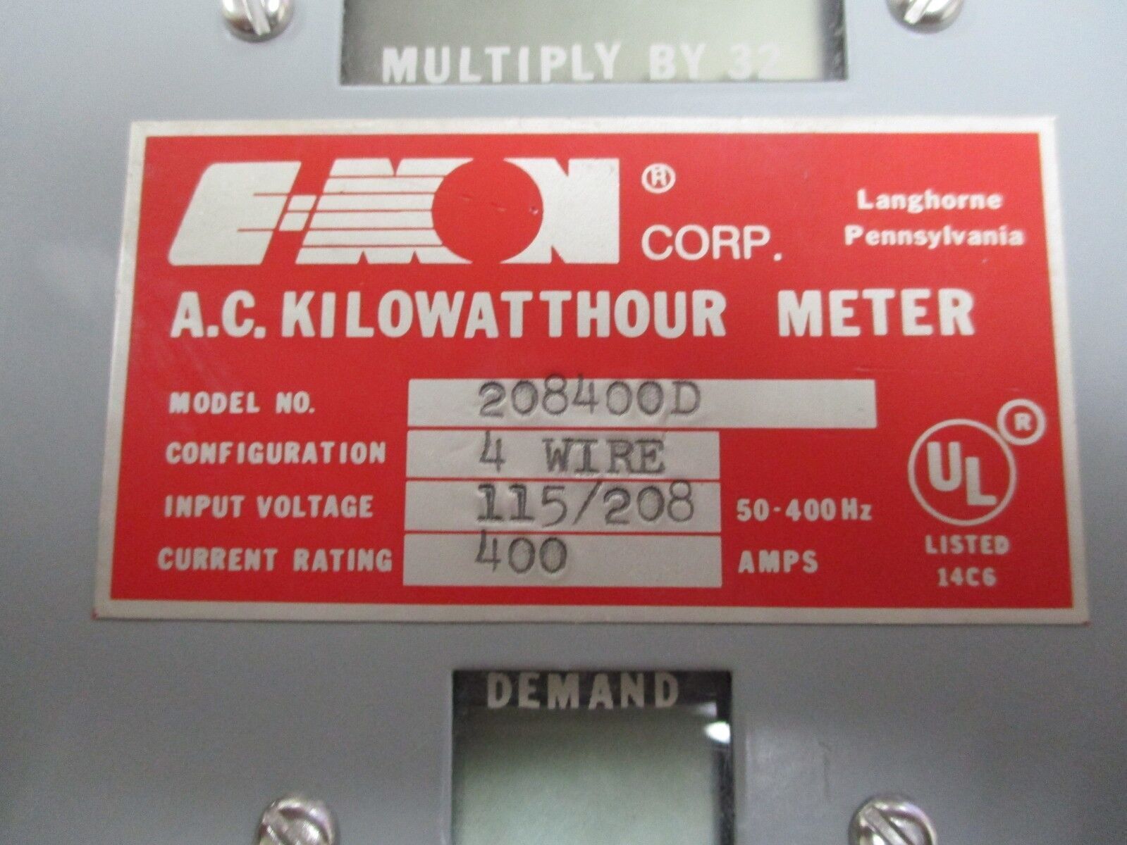 E-Mon AC KWH Meter 208400D 115/208V 50-400Hz 400A 4W Used