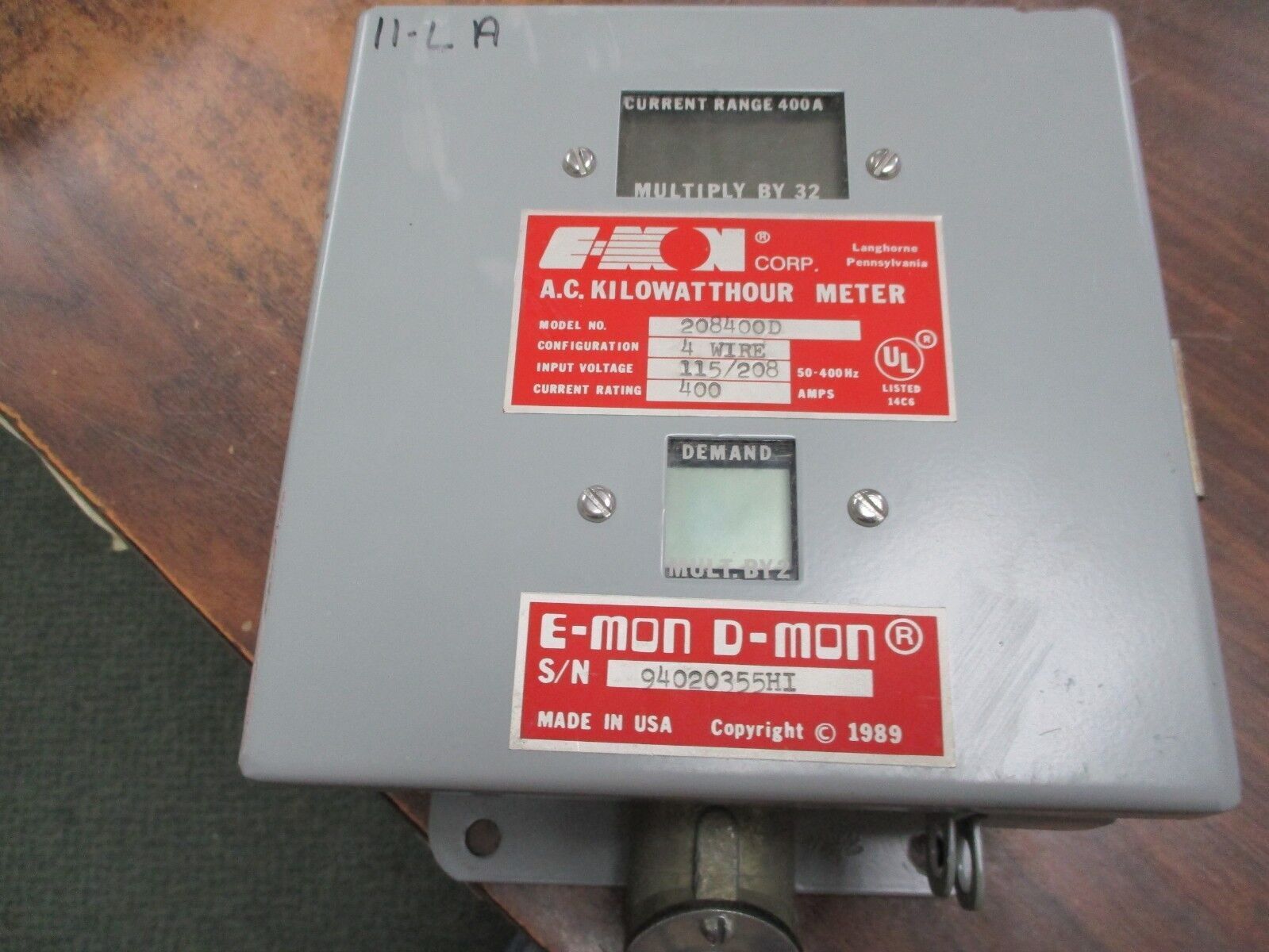 E-Mon AC KWH Meter 208400D 115/208V 50-400Hz 400A 4W Used