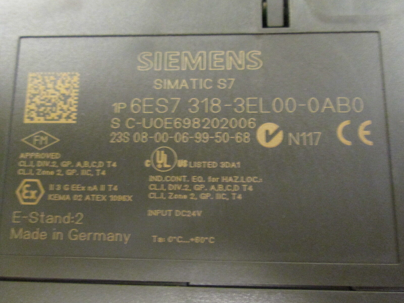 Siemens Simatic S7-300 CPU Module 6ES7 318-3EL00-0AB0 24VDC Used