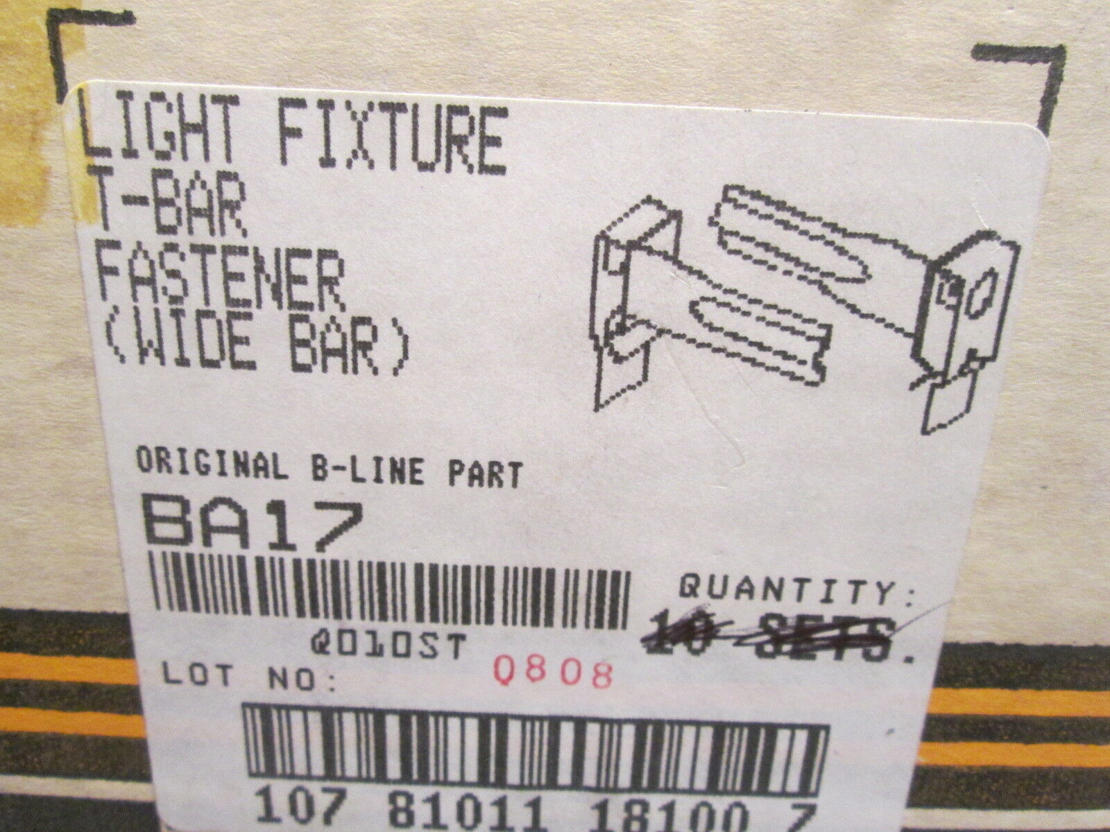 B-Line Light Fixture T-Bar Fastener Set BA17 Wide Bar *6 Sets* New Surplus
