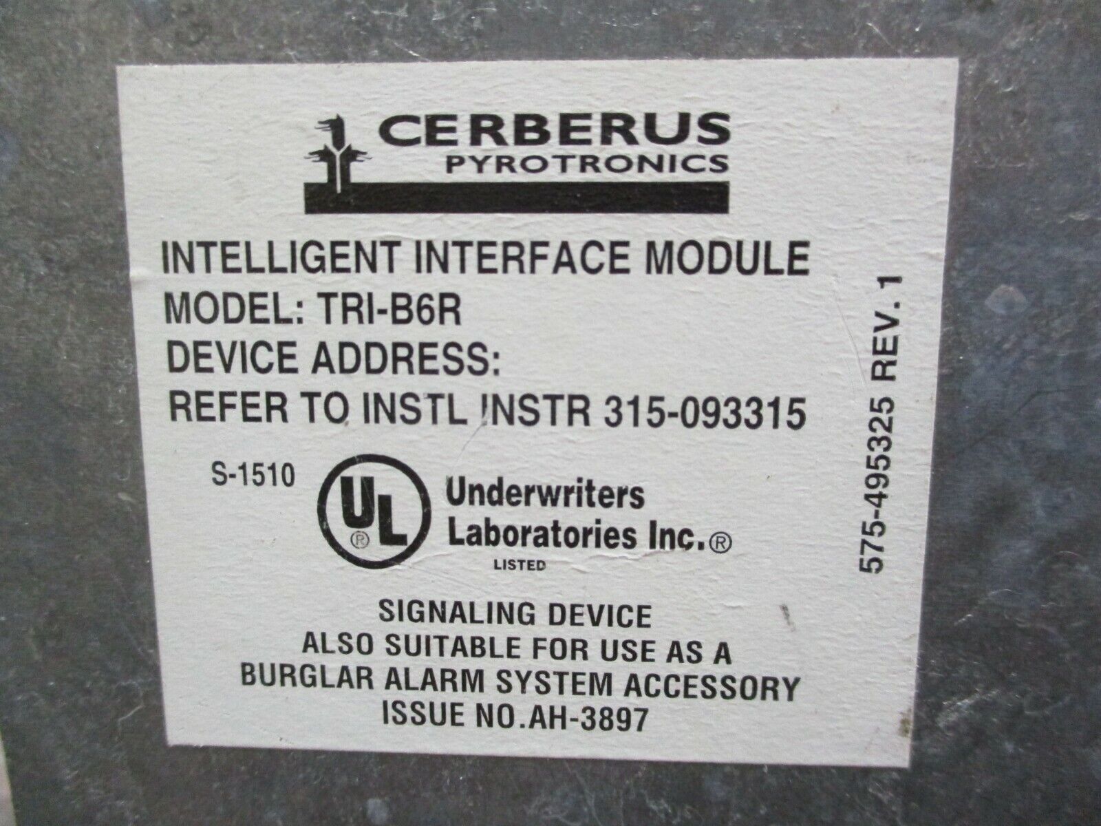 Cerbreus Pyrotronics TRI-B6R Intelligent Interface Module TRI-B6R Used