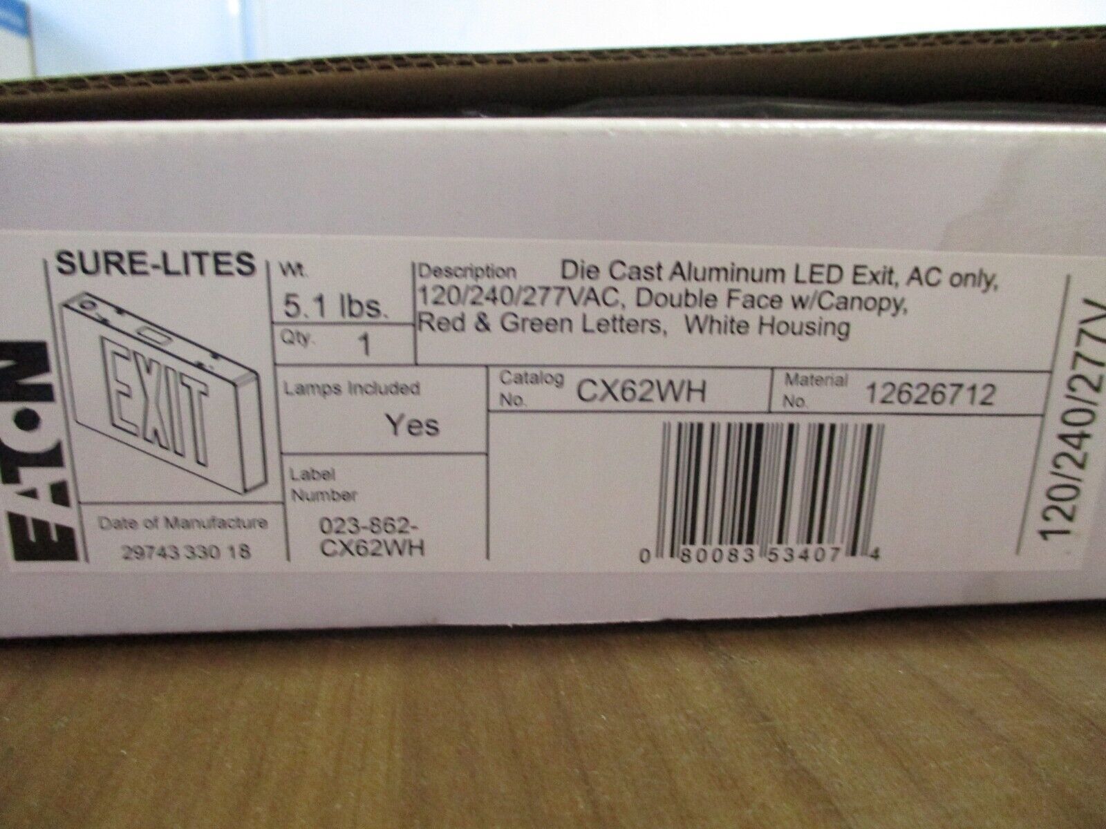 Eaton Sure-Lites LED Exit Sign CX62WH 120/240/277V Die Cast Aluminum New Surplus